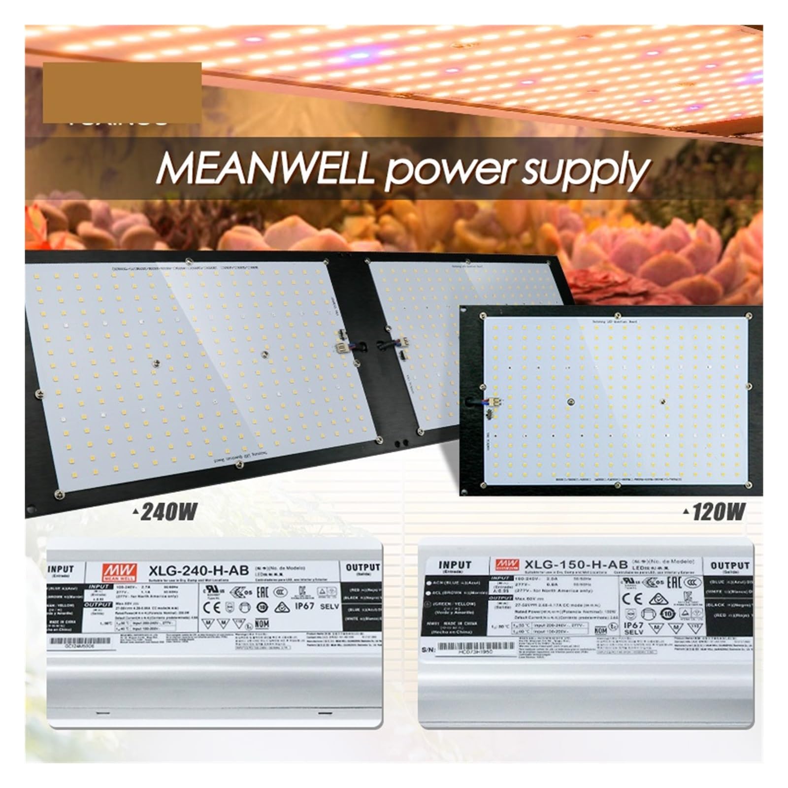 Lampe de Plante, Lampe de Croissance LED UV IR Tech, Panneau LED LM301H V2, 120/240/320/480W, avec Pilote, Variable(3000k,240W)