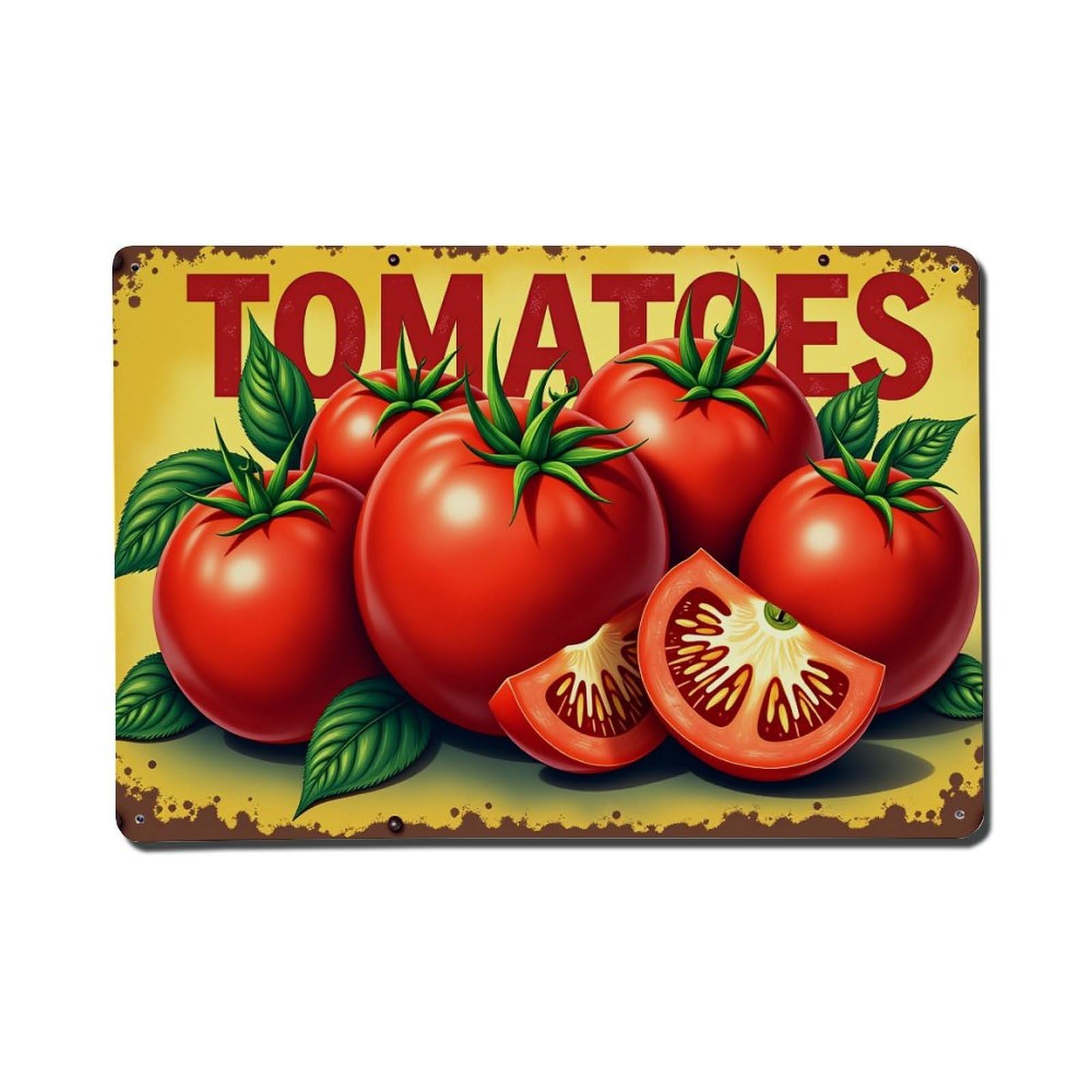 Tomatoes Fresh Red Juicy Vibrant Tin Sign Vintage Metal Poster, Home Bar Garage Man Cave Cafe Indoor & Outdoor Wall Decoration 8x12Inches