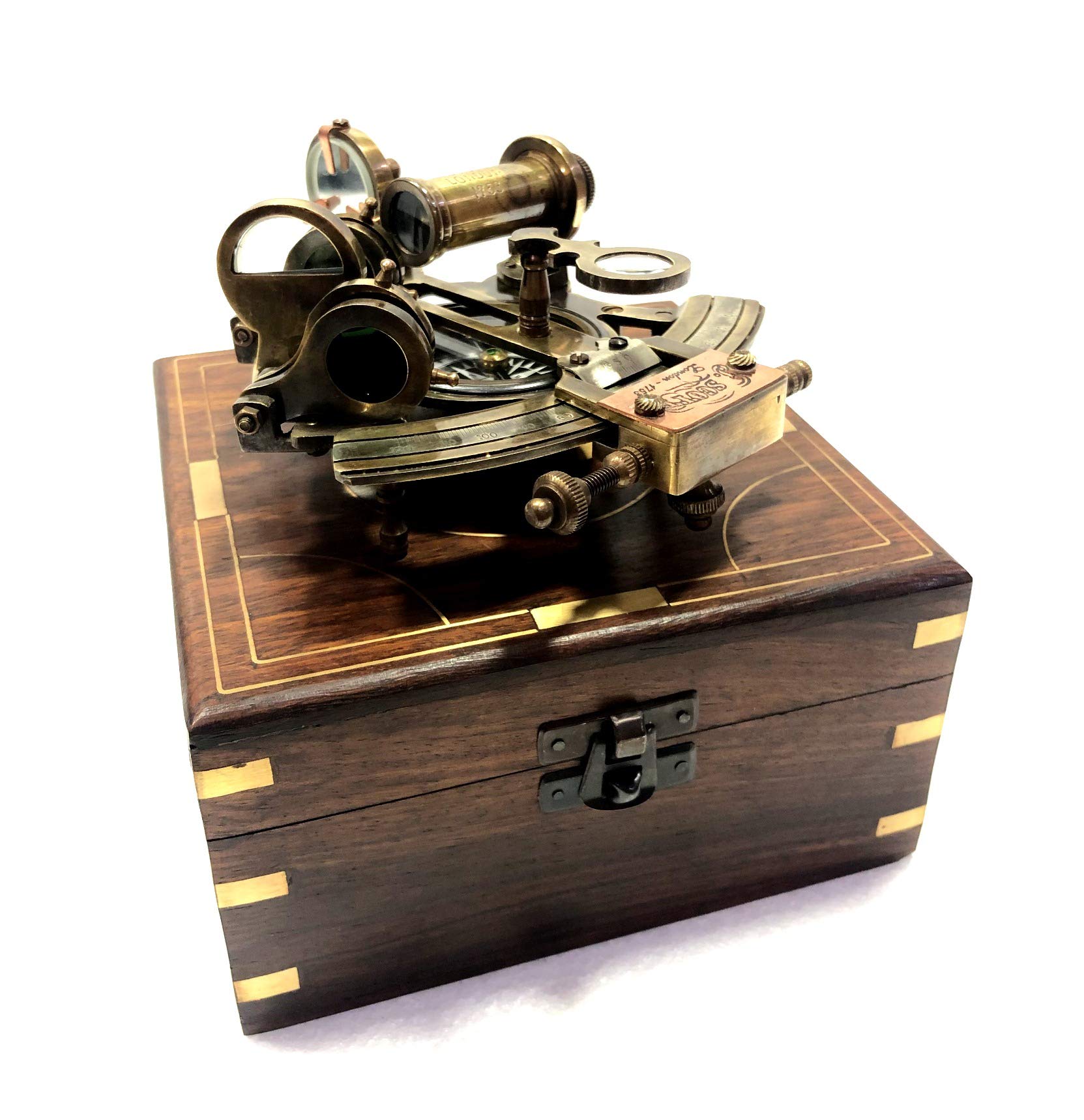 Bussola nautica antica nautica sestante vintage Marine Astrolabio Ship's Instruments con scatola di legno