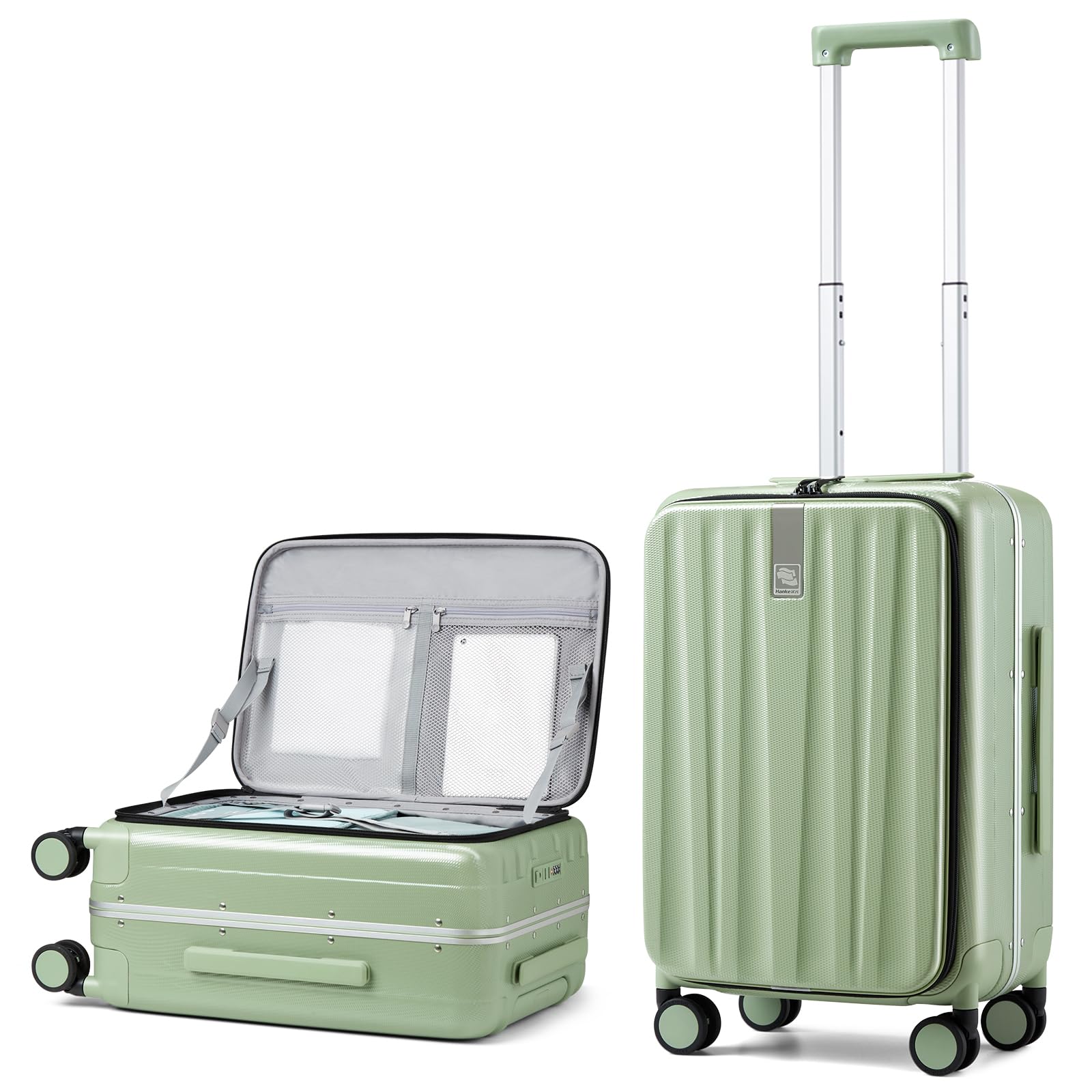 Hanke Handgepäck Koffer PC Hartschalenkoffer mit 360° Spinner Rädern Frontöffnung Reisekoffer