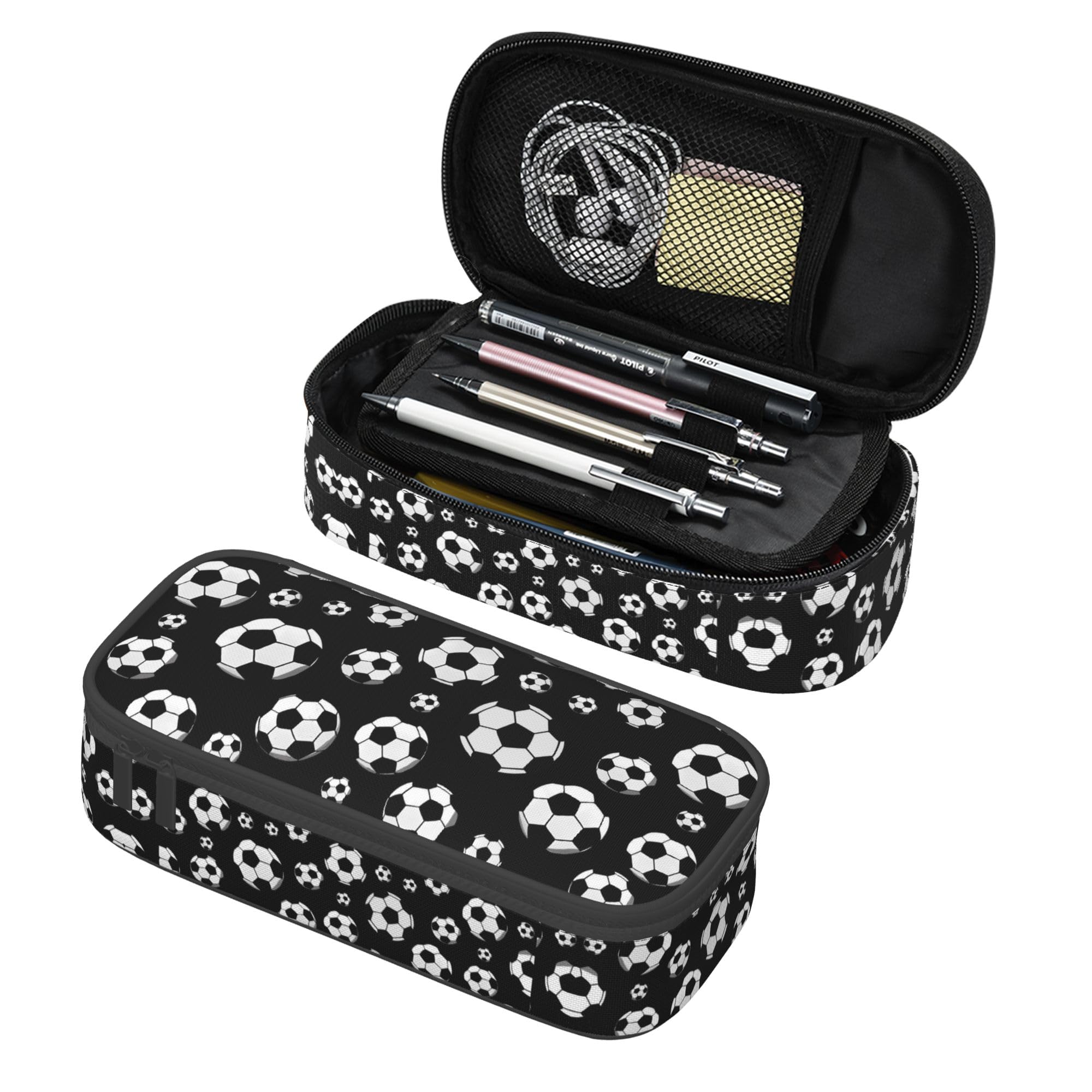 Gelasgo Football Pencil Pouch for Girls, Large Capacity Pencil Case with Double Zipper & Compartments, Cute Portable Pen Bag for Kids School Supplies, Organizer for Calculator, Office & Travel
