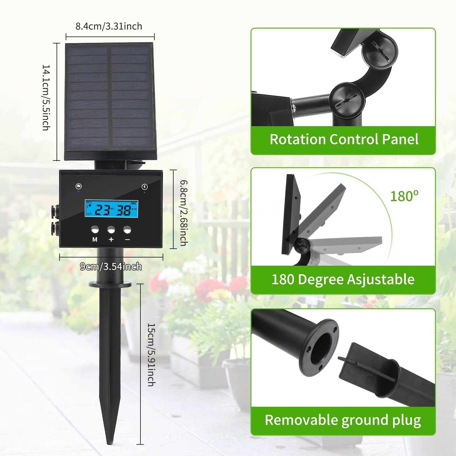Sistema di irrigazione a goccia solare, sistema di irrigazione automatico per giardinaggio all'aperto, batteria 2200 mA e funzione di rilevamento pioggia, per cortili, balconi, giardini, 10