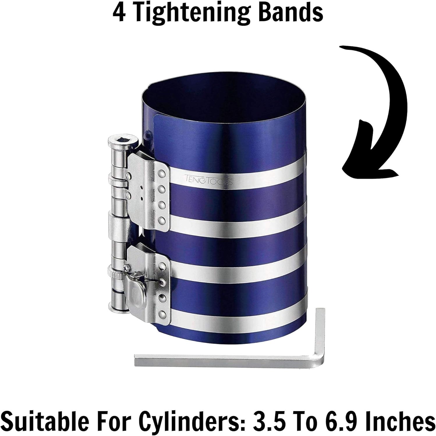 Teng Tools Automotive Piston Ring Compressor Engine Tool with Adjustable Safety Screws - AT020 Silver