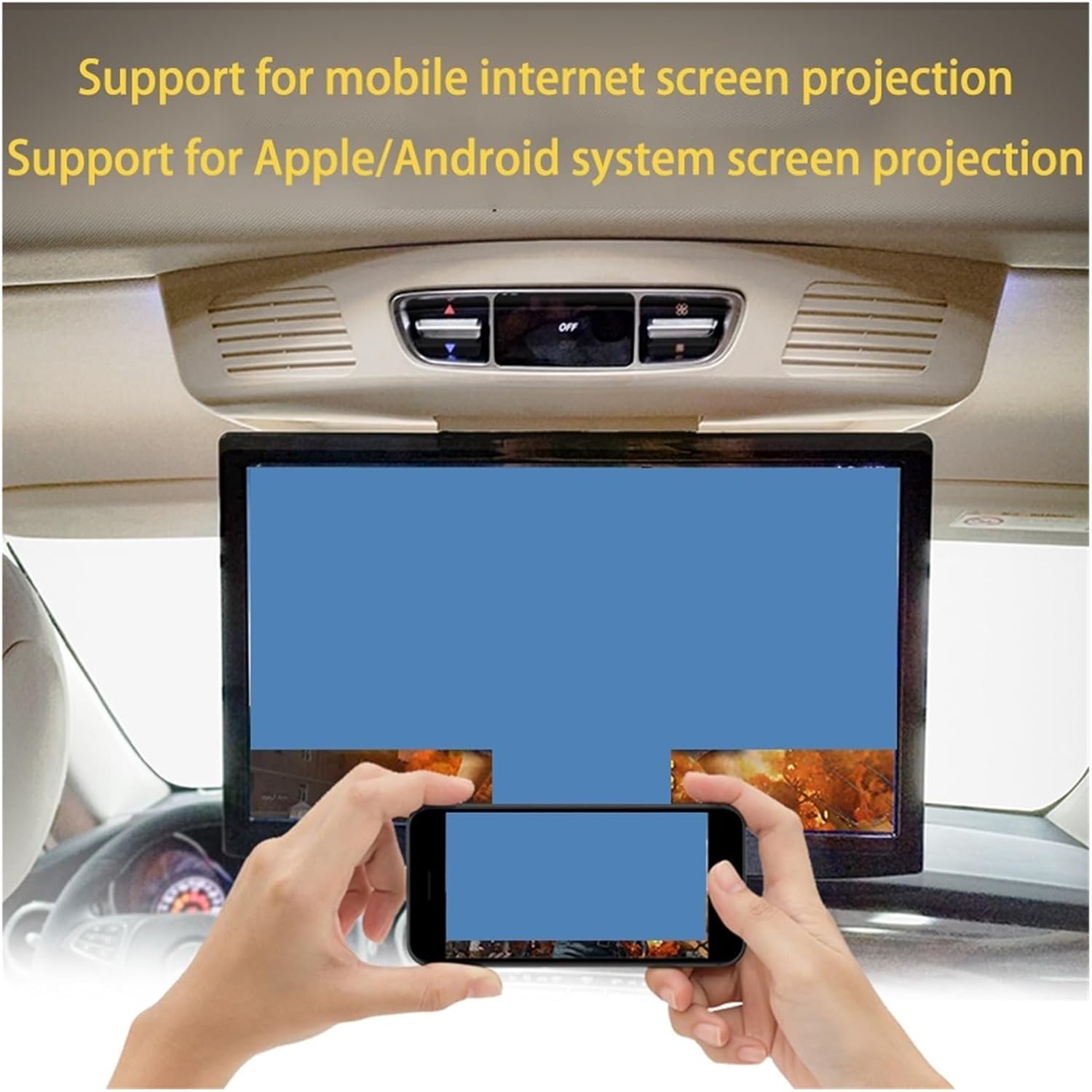 1920 * 1080 for Roof Screen Ceiling Monitor Multimedia Video Player Mirror Link Remote Control Easy Setup for Trips，13.3Inch