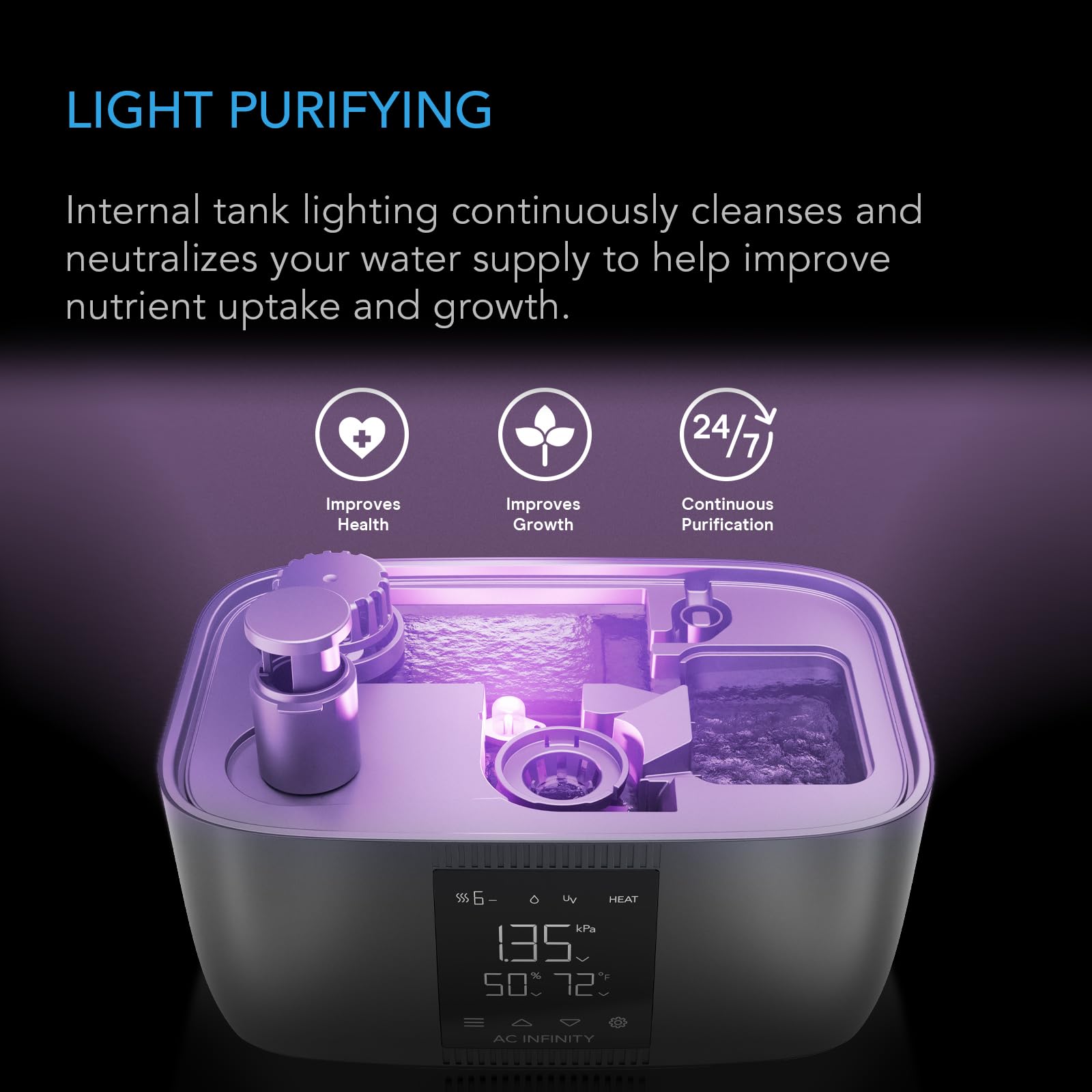 AC Infinity CLOUDFORGE T5, Humidificador de plantas de niebla cálida de 9 L con controles de humedad VPD de 10 niveles, vaporizador caliente/frío para todos los climas, purificación continua de agua