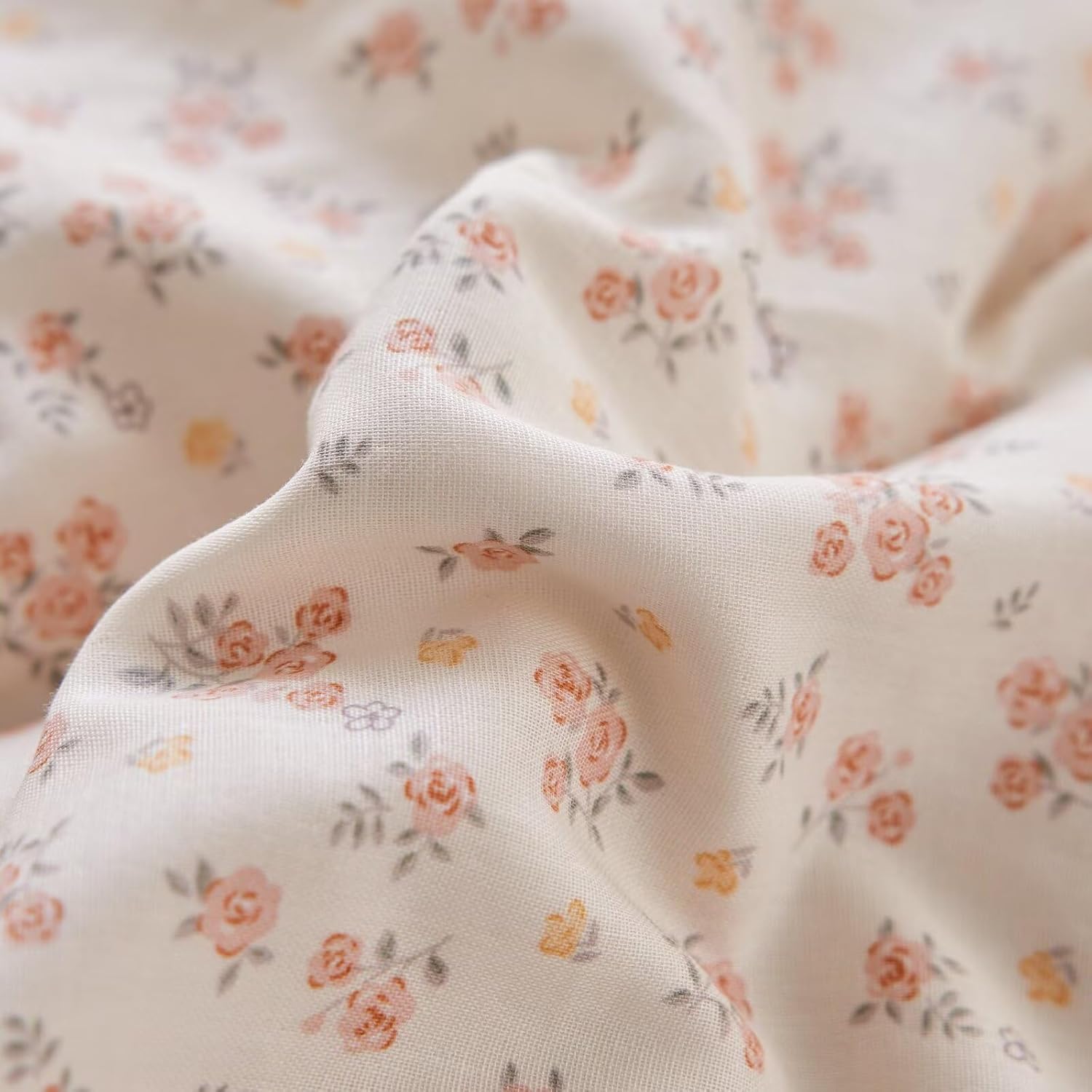 Floral Twin Size Duvet Cover Set 3 Pcs,100% Cotton Muslin Soft Comfy Flower Rabbit Twin Bedding Set,Breathable All Season Comforter Covers with 2 Pillowcases for All Seasons 68"×86"