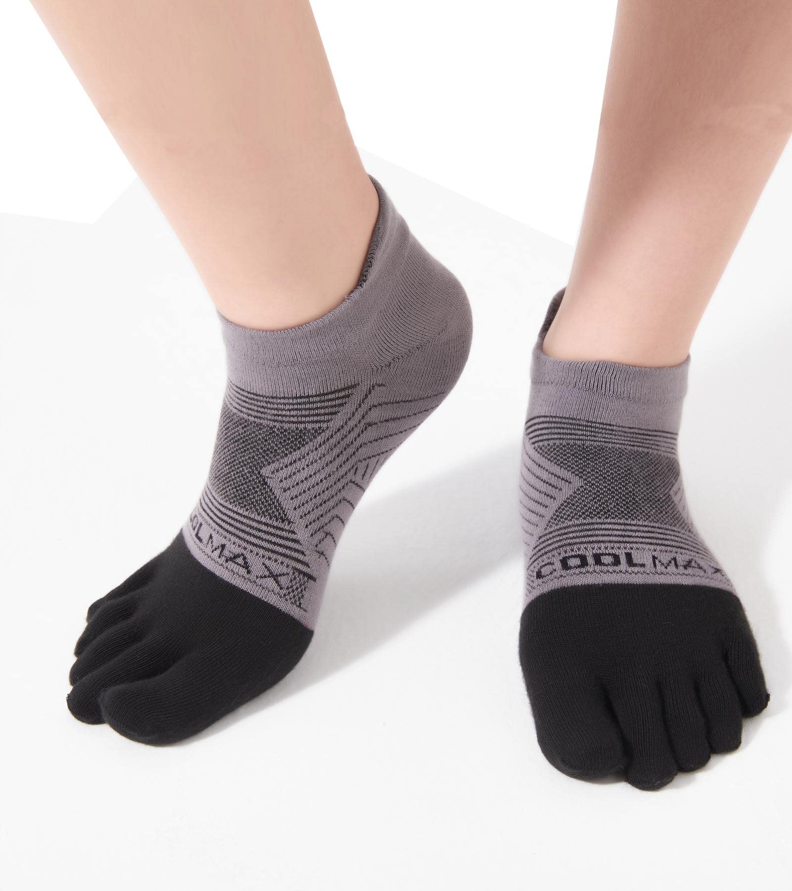 Coolmax - Calcetines de dedo para mujeres y hombres, corte bajo, alto rendimiento, 5 dedos, para correr, atléticos, absorben la humedad, paquete de 3, Gris claro, negro, gris, Small