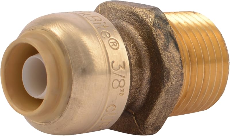 SharkBite 3/8 Inch (1/2 Inch OD) x 1/2 Inch MNPT Reducing Adapter, Push to Connect Brass Plumbing Fitting, PEX Pipe, Copper, CPVC, PE-RT, HDPE, U118LFA