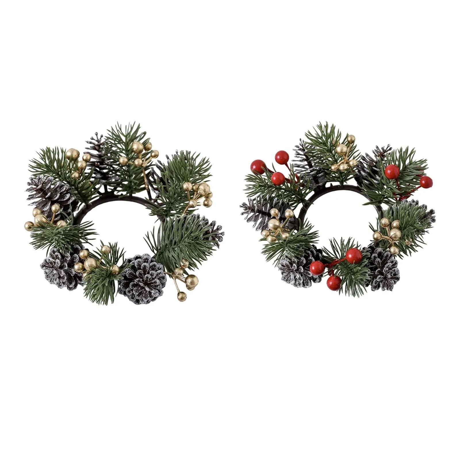 OJEVMLFVQ Candle Rings 2PCS Christmas Candle Ring Wreath Berries Candle Holder Artificial Berries Wreath for Bar Dinner