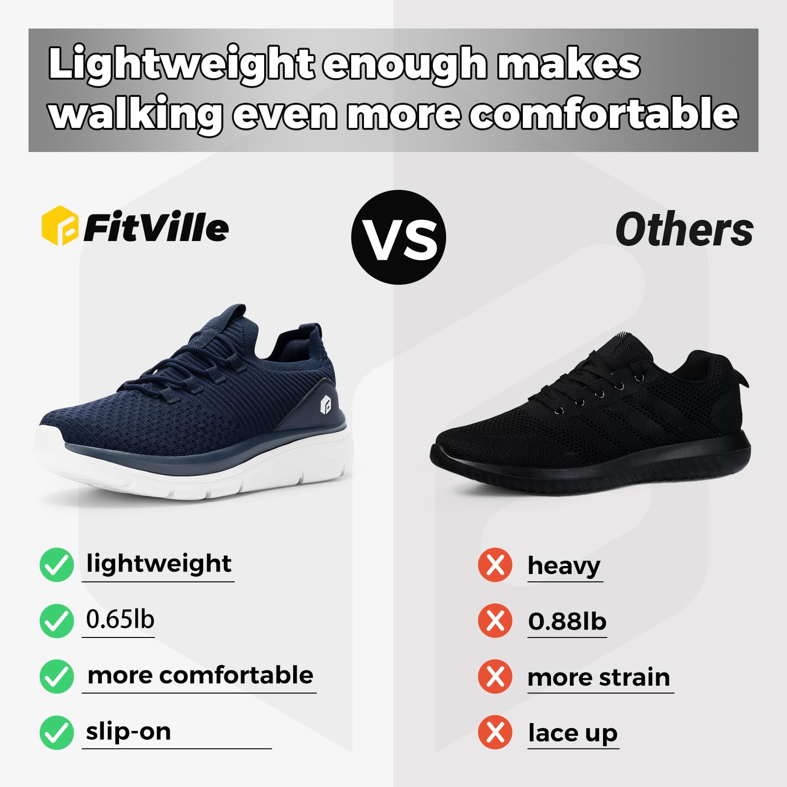 FitVille Chaussures de Course Hommes Chaussures de Sport Extra-Larges Slip-on Baskets Jogging Fitness Sneaker