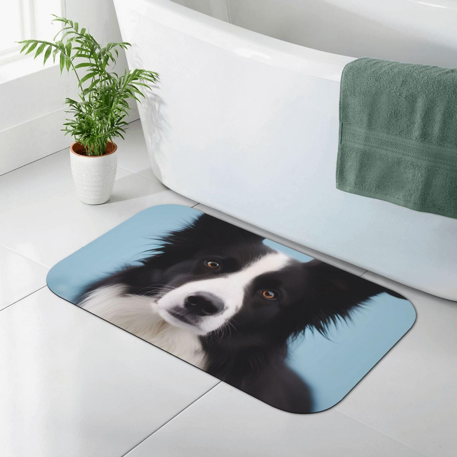 Tapis de bain Border Collie pour éviter les glissades et absorber l'eau du sol