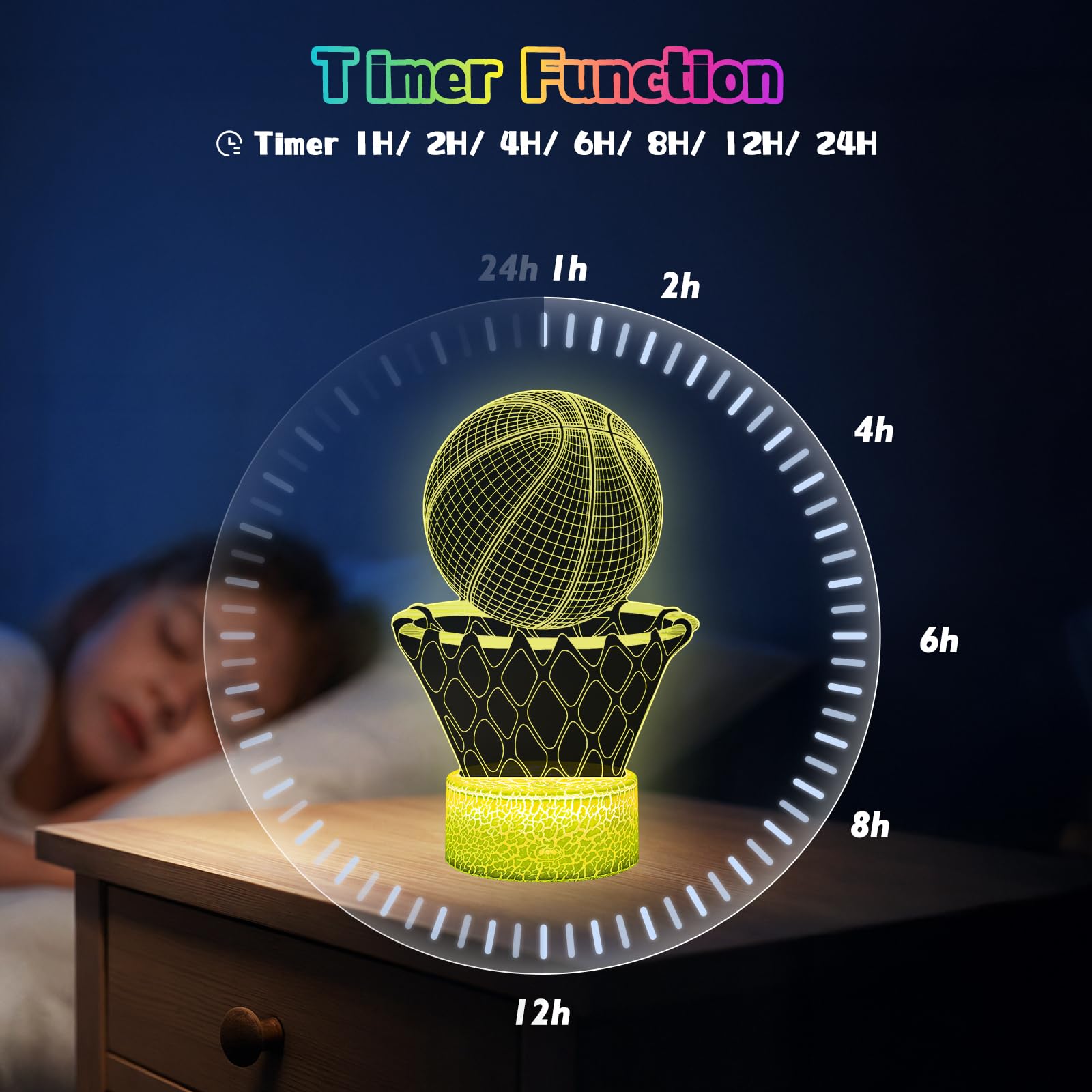 Eygerur 3D Lampada Pallacanestro - 2 Pezzi pallacanestro Luce Notturna Bambini - 16 Colori Lamp Intelligente Con Telecomando a LED Illusione Idea Regalo di Natale Decorazione Per la Camera dei Bambini