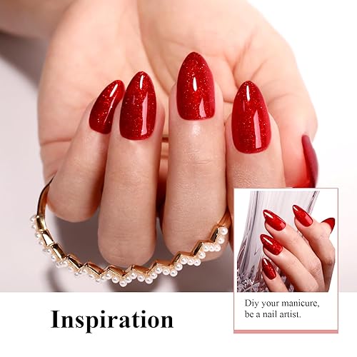 Miniatura 6 de Imtiti Esmalte de uñas en gel con purpurina, 0.5 onzas líquidas, esmalte de gel con purpurina roja para remojar LED UV brillante, esmalte de uñas en