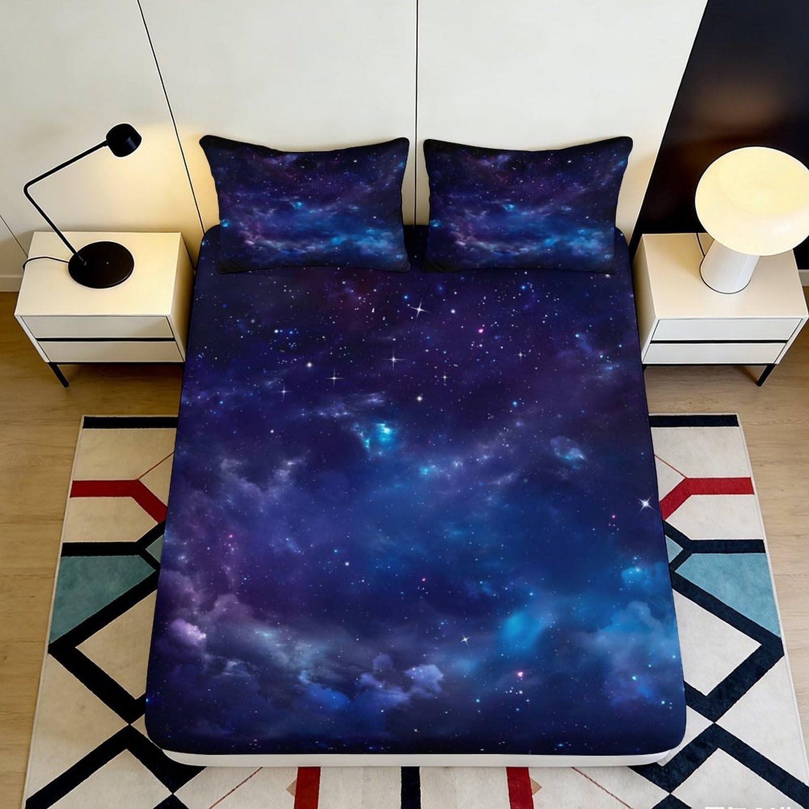 3D Printed Galaxy Starry Sky Fitted Sheet Microfiber Deep Pocket Cosmic Nebula Mattress Cover Bedroom Decor 90x200x25cm