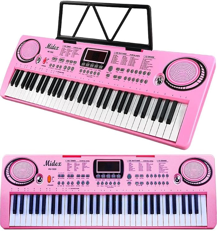 Midex PS-1500PK 61 Keys Org Pink Color Notary Adapter Microphone (100 Sounds 100 Rhythms) for Starter