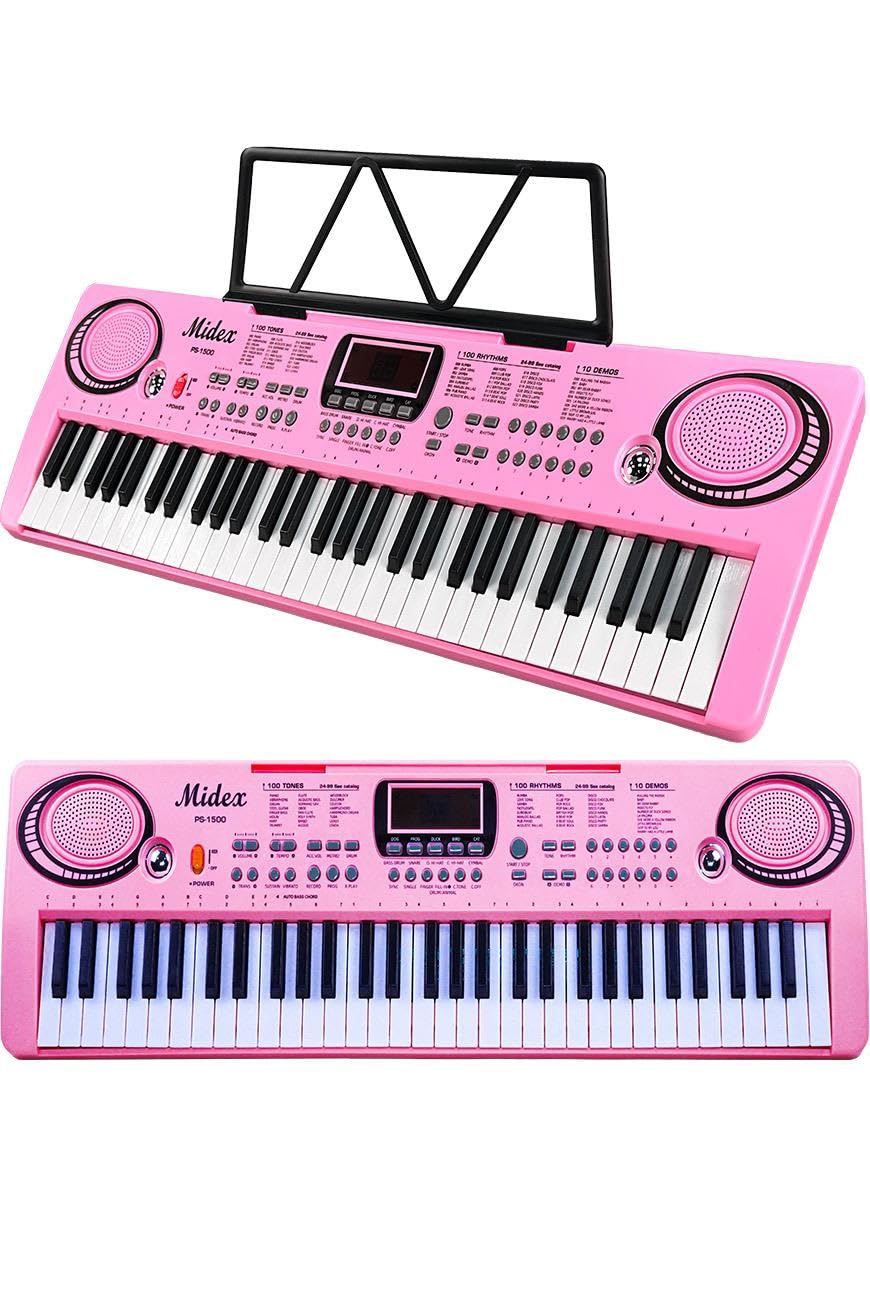 Midex PS-1500PK Başlangıç İçin 61 Tuşlu Org Pembe Renk Notalık