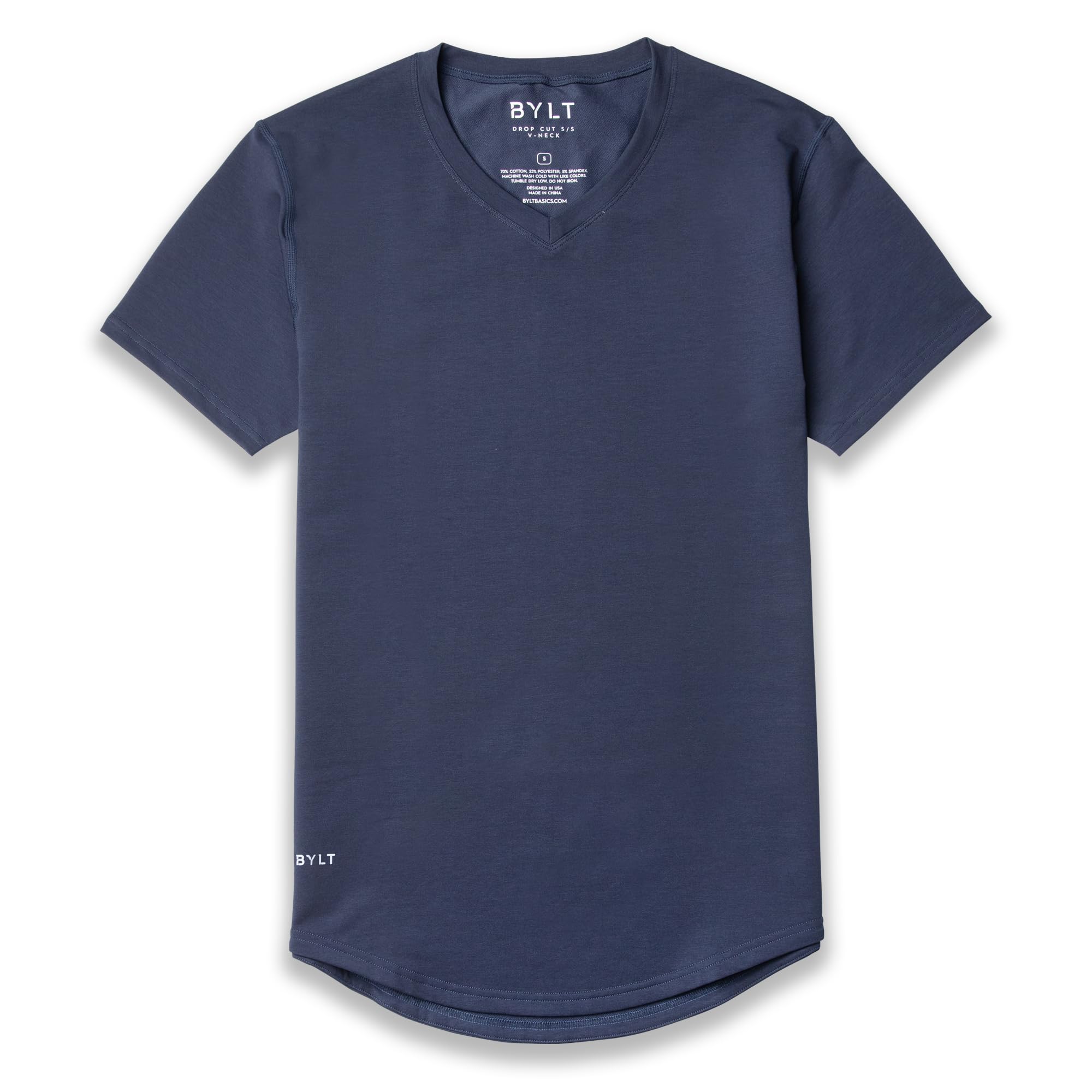 BYLT Mens Drop-Cut V-Neck Plain Tshirts for Men Soft Polyester Cotton Spandex Moisture Wicking Wrinkle Resistant