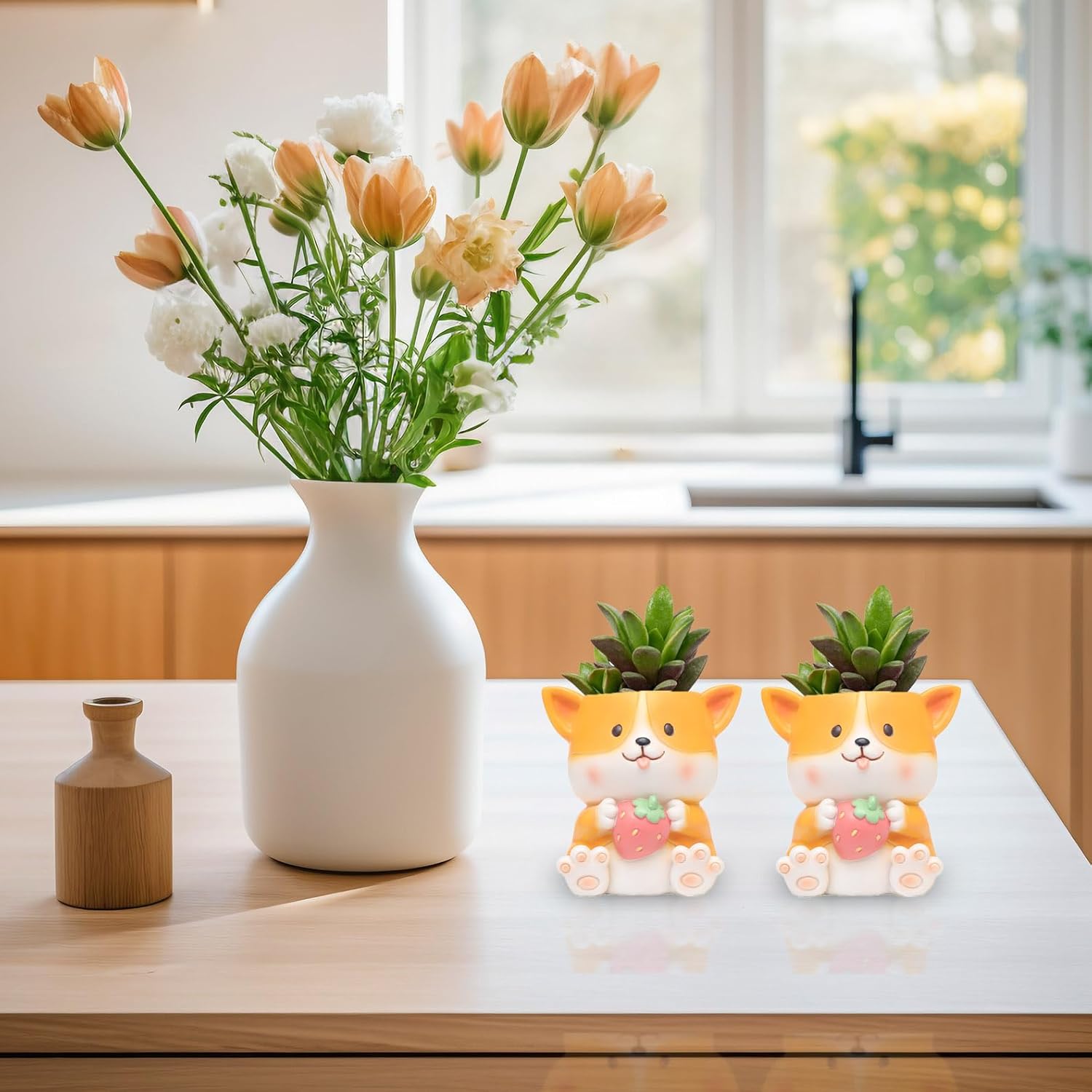 HVEST 2 Pcs Succulent Planters Cute Corgi Dog Shape Ceramic Pots for Plants Small Flower Pot for Herb Cactus Indoor Plant Pots for Home Office Living Room Table Garden Desk Decorations Succulent Pots