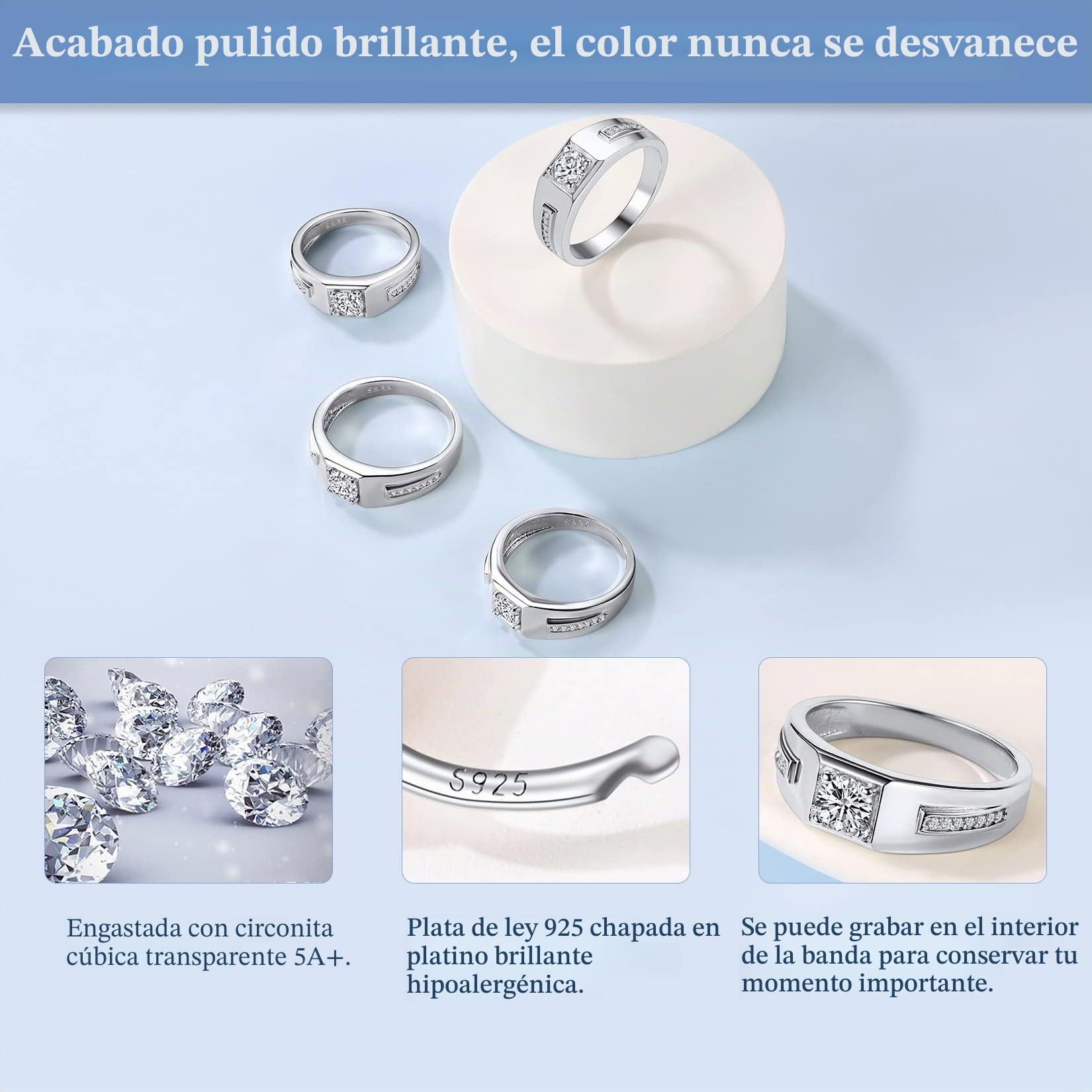 Suplight Anillos de Plata de Ley 925 Anillos Compromiso Pareja Anillo con Circonita Negra/Blanca/Azul Tamaño 12-30