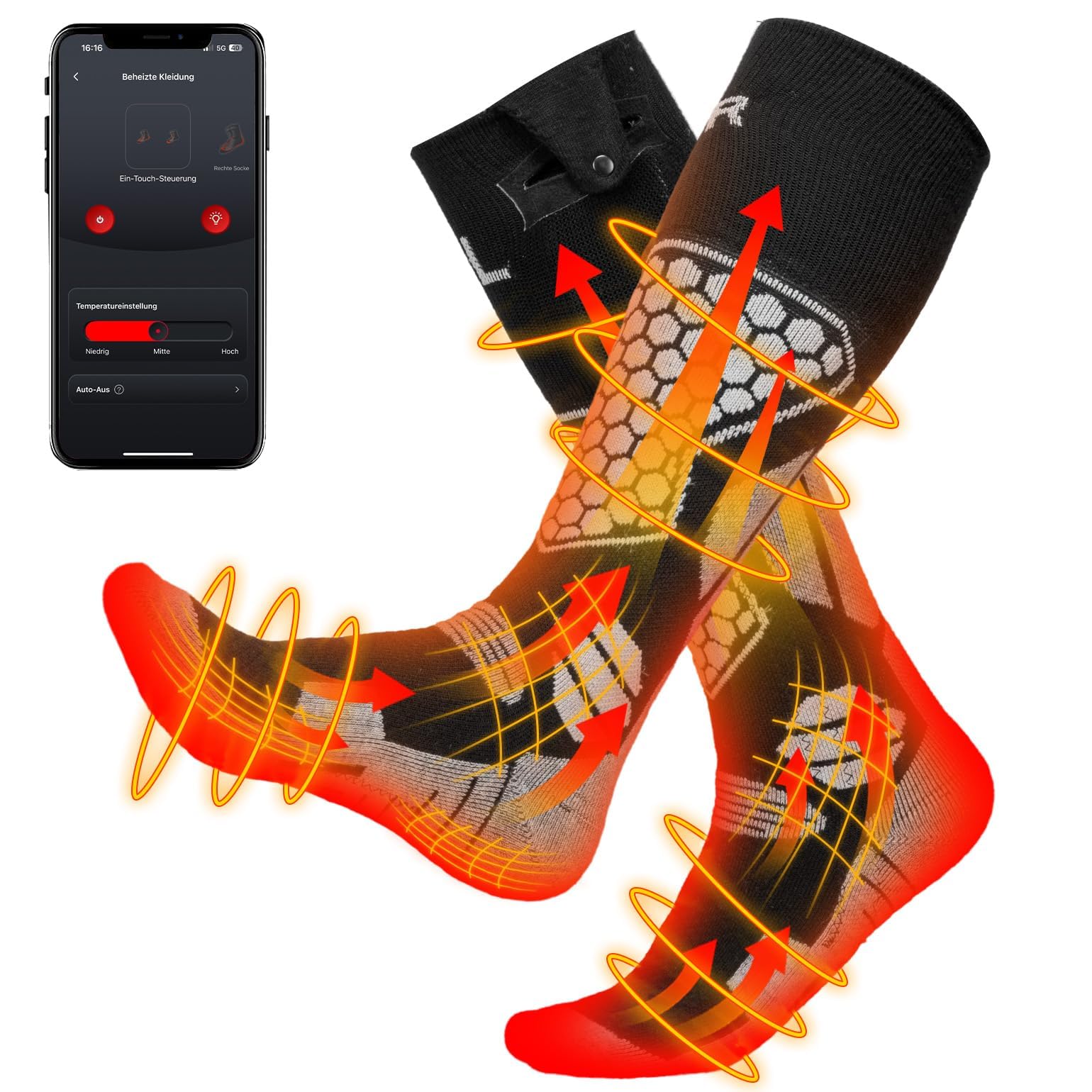 KEMIMOTO Calcetines Calefactables Controlados por App, con Calefacción Completa en Pies y Dedos, de Lana para Hombre y Mujer, Ideales para Ciclismo Esquí Pesca y Caza