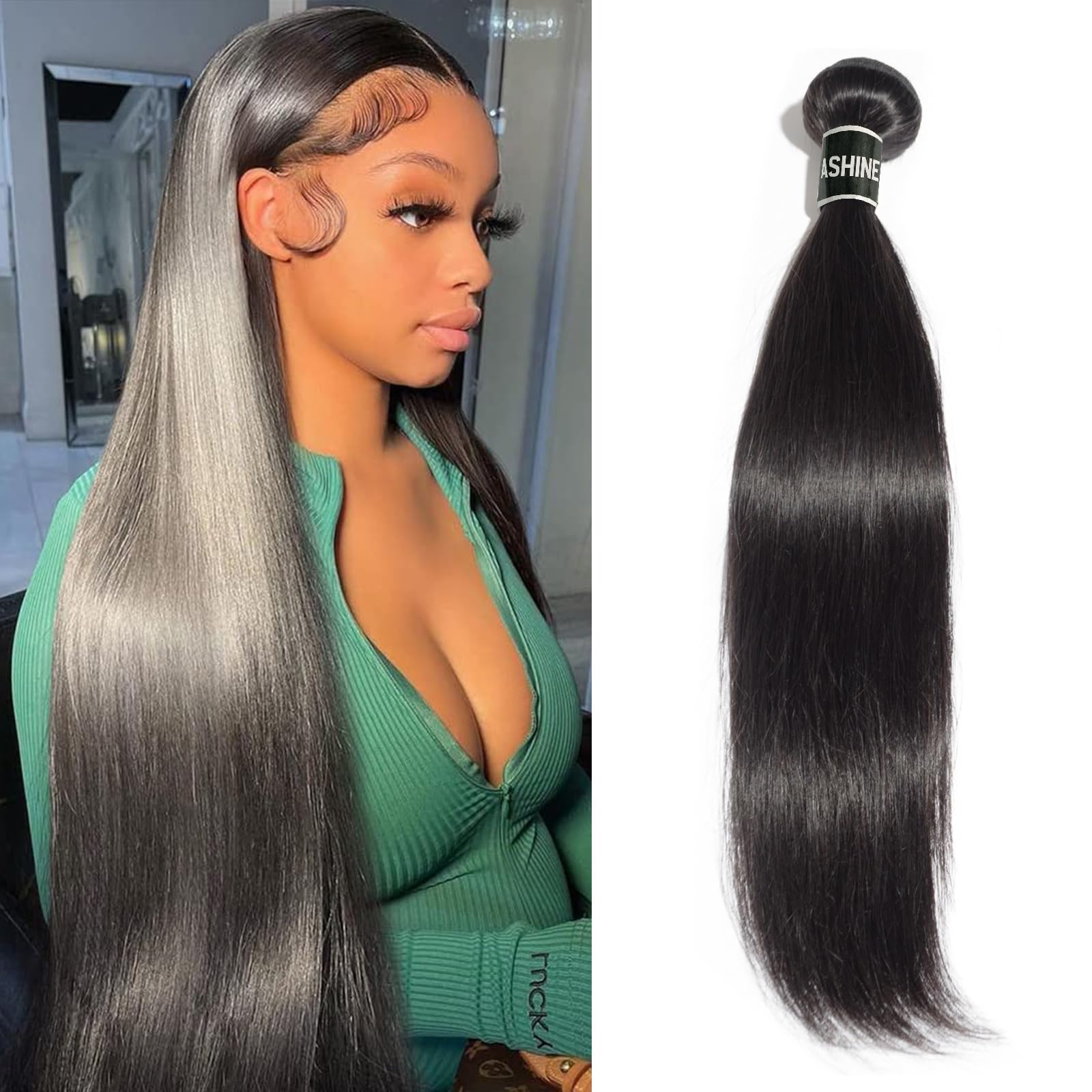 ASHINE Human Hair Bundle Straight, Unprocessed Cambodian Raw Hair Bundles for Women Natural Black 22 Inch, Keep Soft and Silky After Multiple Washes