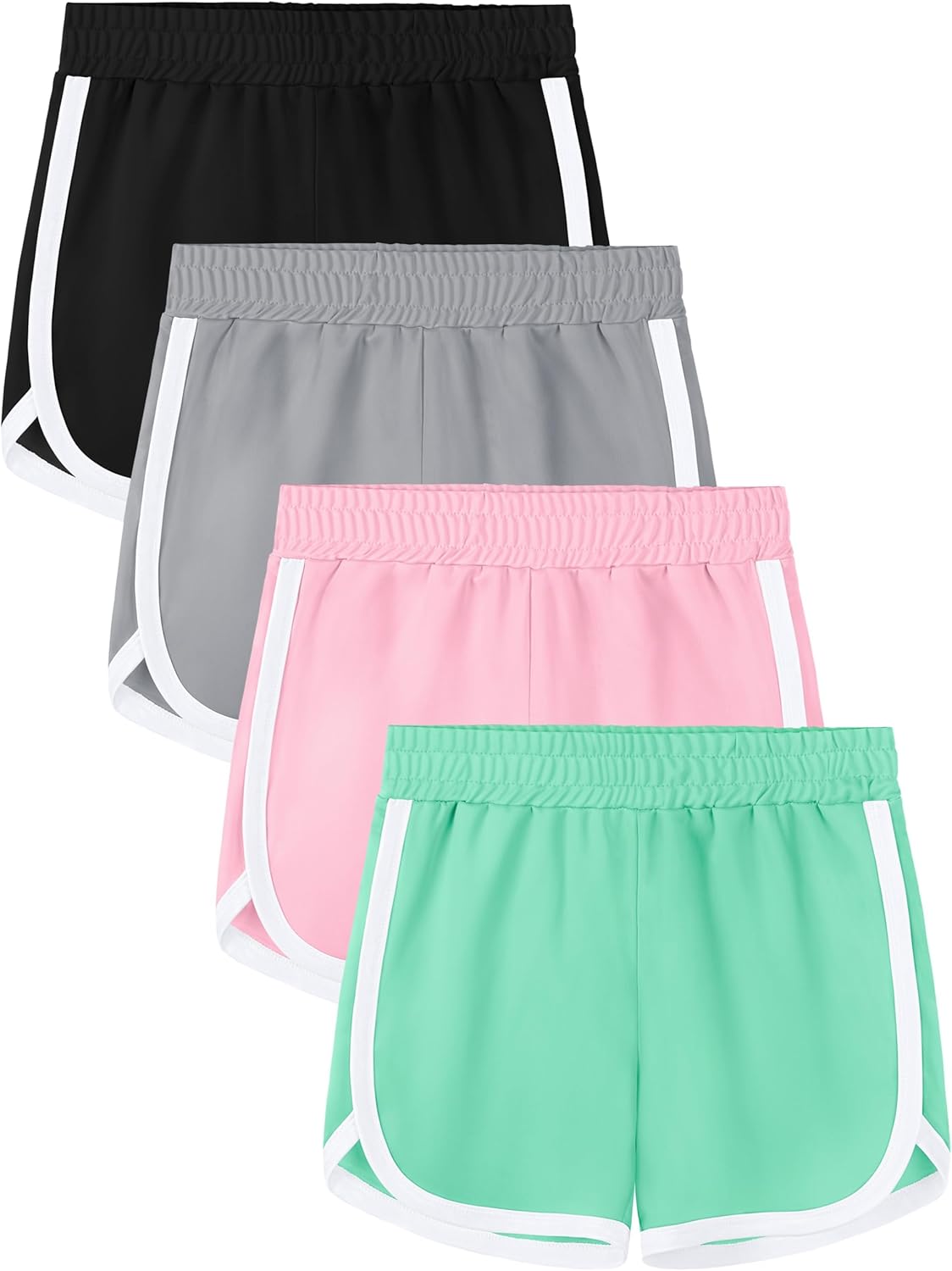 4 Packs Girls Athletic Shorts Toddler Soccer Running Active Dolphin Dry-Fit Kids Gy...