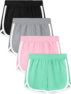 Aikuco 4 Packs Girls Athletic Shorts Toddler Soccer Running Active Dolphin Dry-Fit Kids Gym Workout Performance Shorts