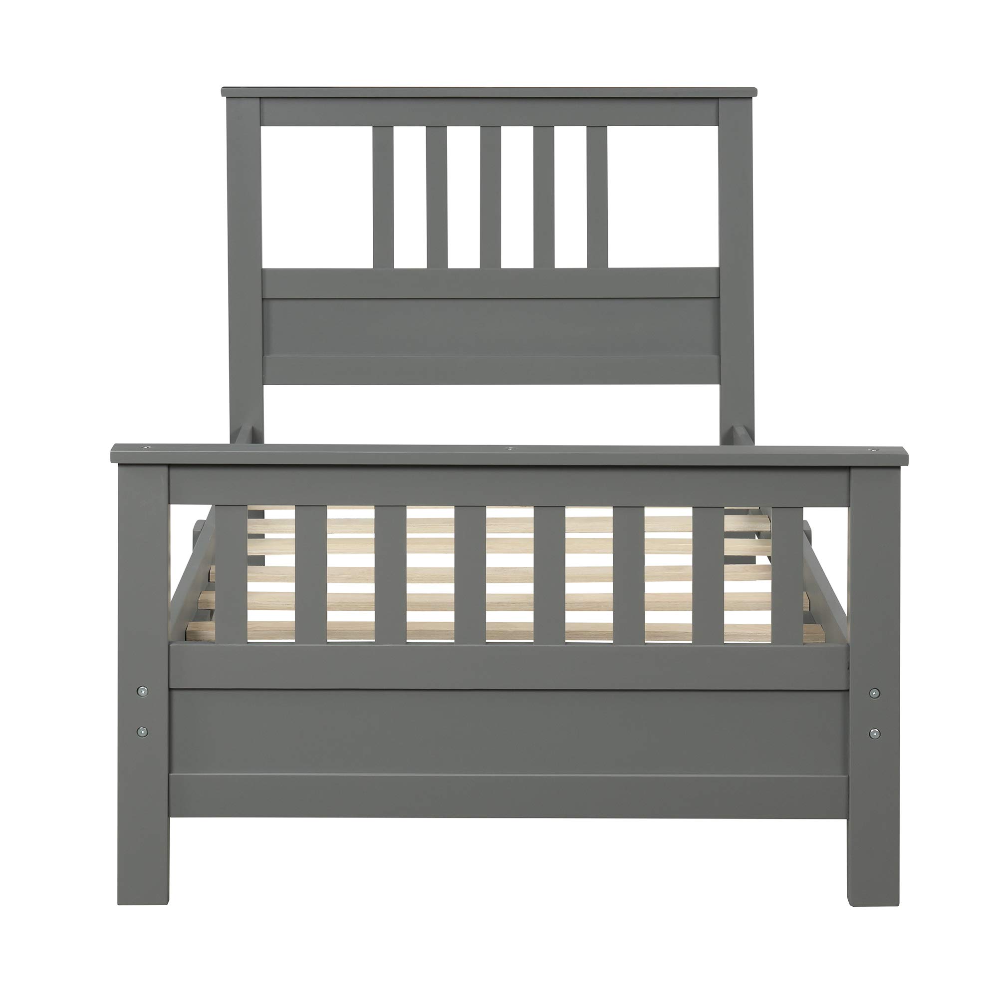 GJHOME Full Bed Frame Solid Wood Platform Beds with Headboard and Footboard, Rustic Country Full Size Panel Bed for Kids Teens Adults Bedrrom, Wood Slatted Support, Full (Gray)