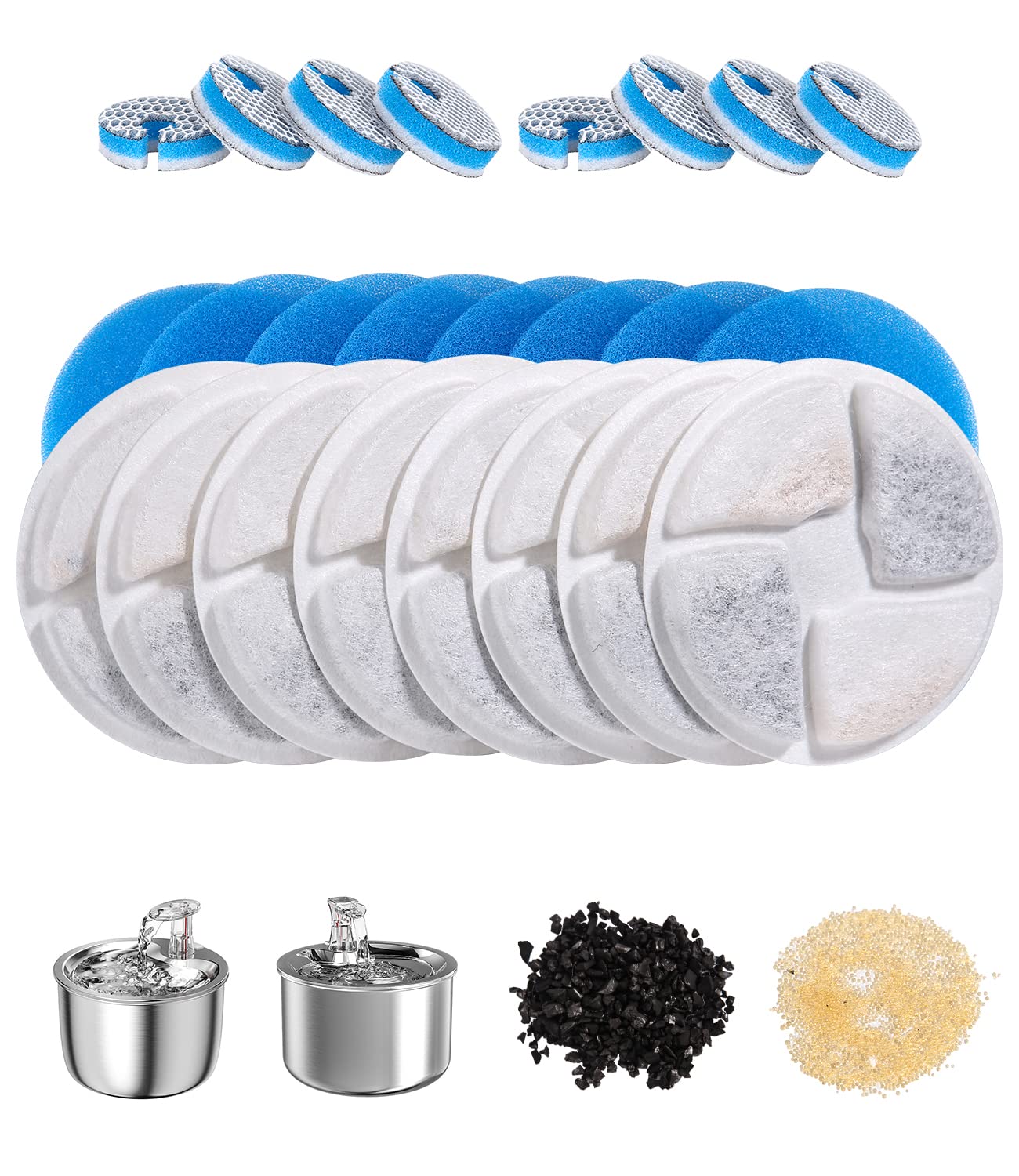 Filtros Fuente Gatos, 8 Paquete filtros de Fuente de Agua para Mascotas, Filtros Agua Gato de Triple Acción con Resina de Intercambio Iónico, Carbón Activado para Gatos de 2-2.5L