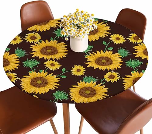 Miniatura 11 de Mantel redondo de mármol ónix con bordes elásticos, color marrón, lavable, reutilizable, para cocina, picnic, fiesta, 40-44 pulgadas Ónix