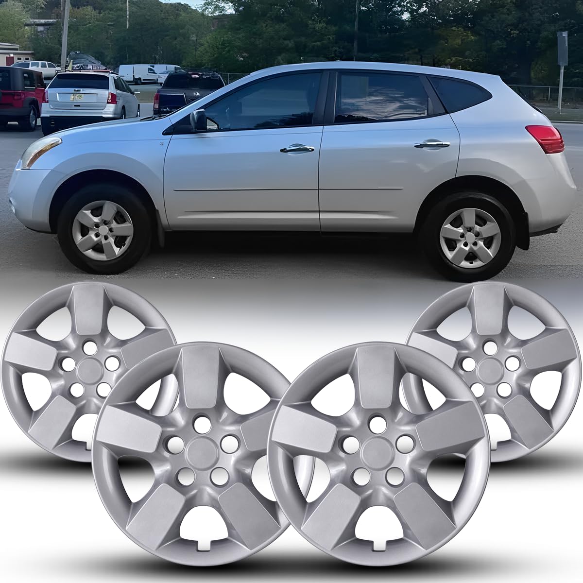 Winjet (4-Packs) 16" Hubcaps Fits for 2008-2015 Nissan Rogue Wheel Rim Covers, [Only Fit Iron Hub &amp; Steel Wheel] Premium Heavy Duty PP Material, Snap On Installation (Lacquer)