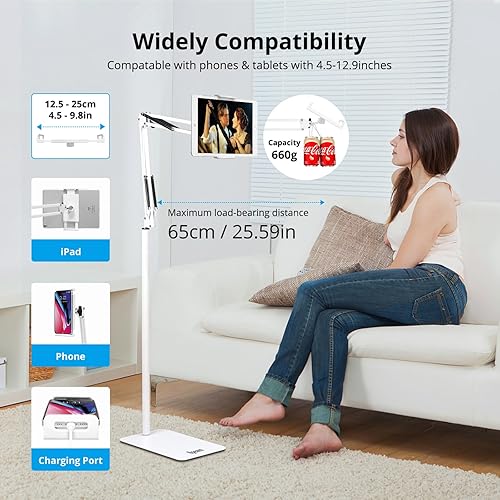 Miniatura 3 de Soporte de suelo ajustable para tableta, soporte universal giratorio de 360 grados para tableta, soporte para teléfono, compatible con