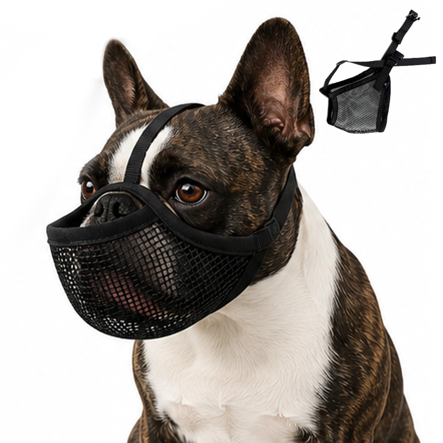 Short Snout Dog Muzzle for French Bulldog, Soft Small Dog Muzzle to Stop Barking Eating and Biting, Breathable Mesh Muzzle for Shih Tzu Pug Bulldog for Grooming Walking, Drink and Feed (Large)