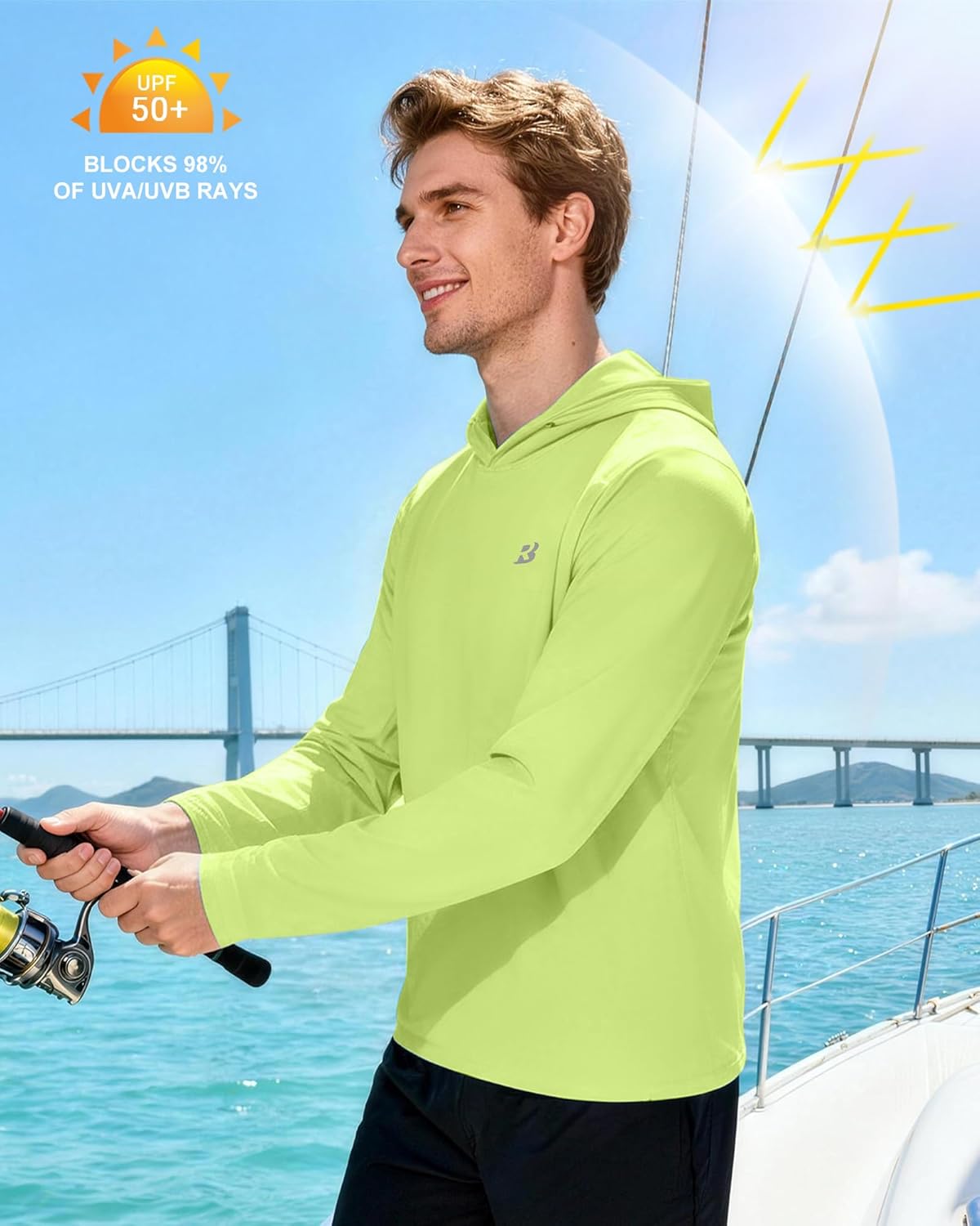 Roadbox Mens UPF 50+ Long Sleeve, Sun Hoodie Fishing Shirts for Men, UV Protection Hooded for Hiking Running Workout - Image 3