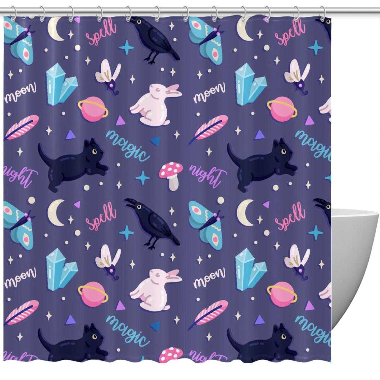 Rideau de douche motif animaux violet pour une salle de bain enfant