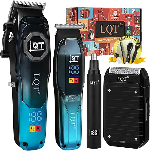 Cortadora de pelo profesional para hombres, kit de recortadora de barba inalámbrica con recortador de nariz y pantalla LED, afeitadora eléctrica y