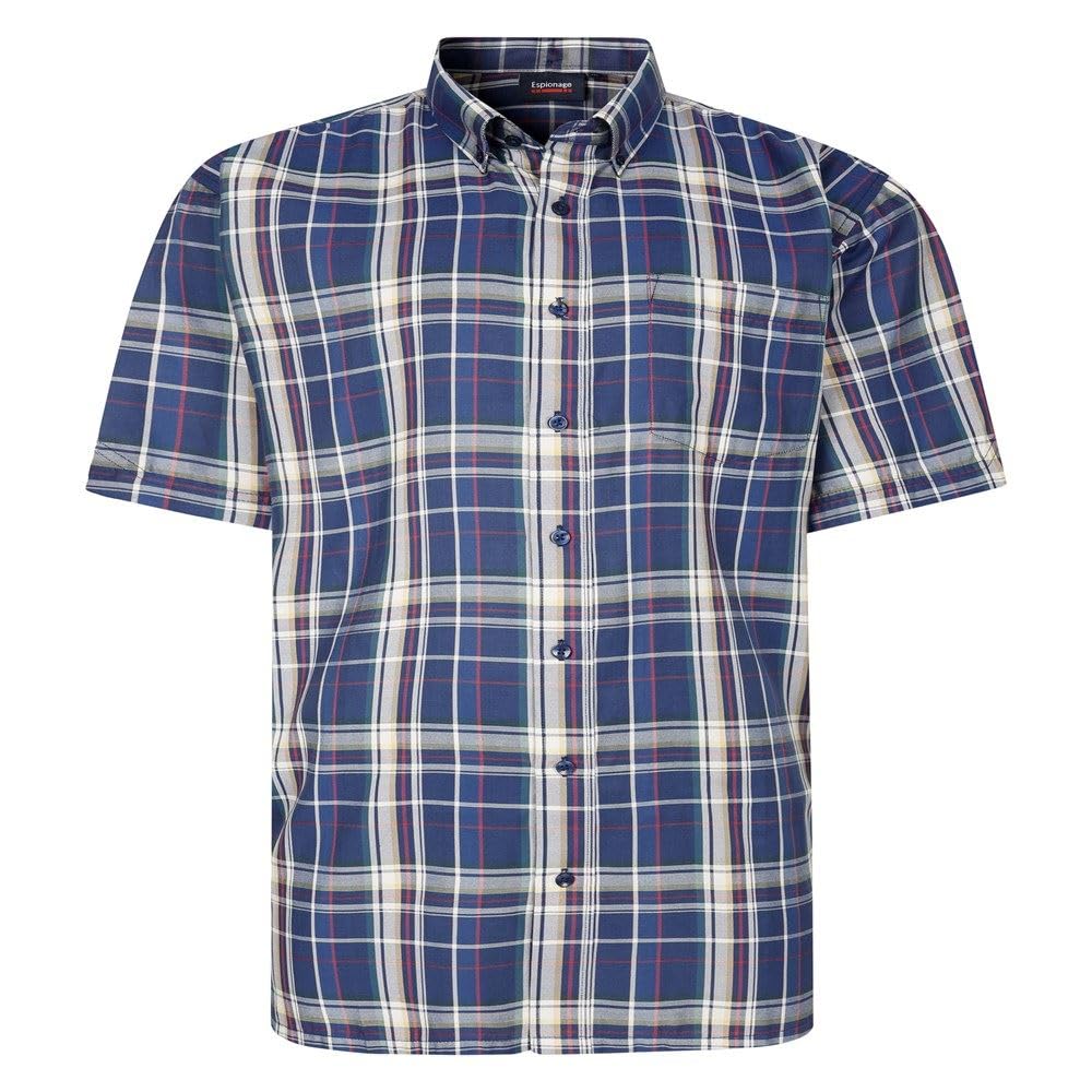 Espionage Short Sleeve Check Shirt for Men in Navy, 2XL