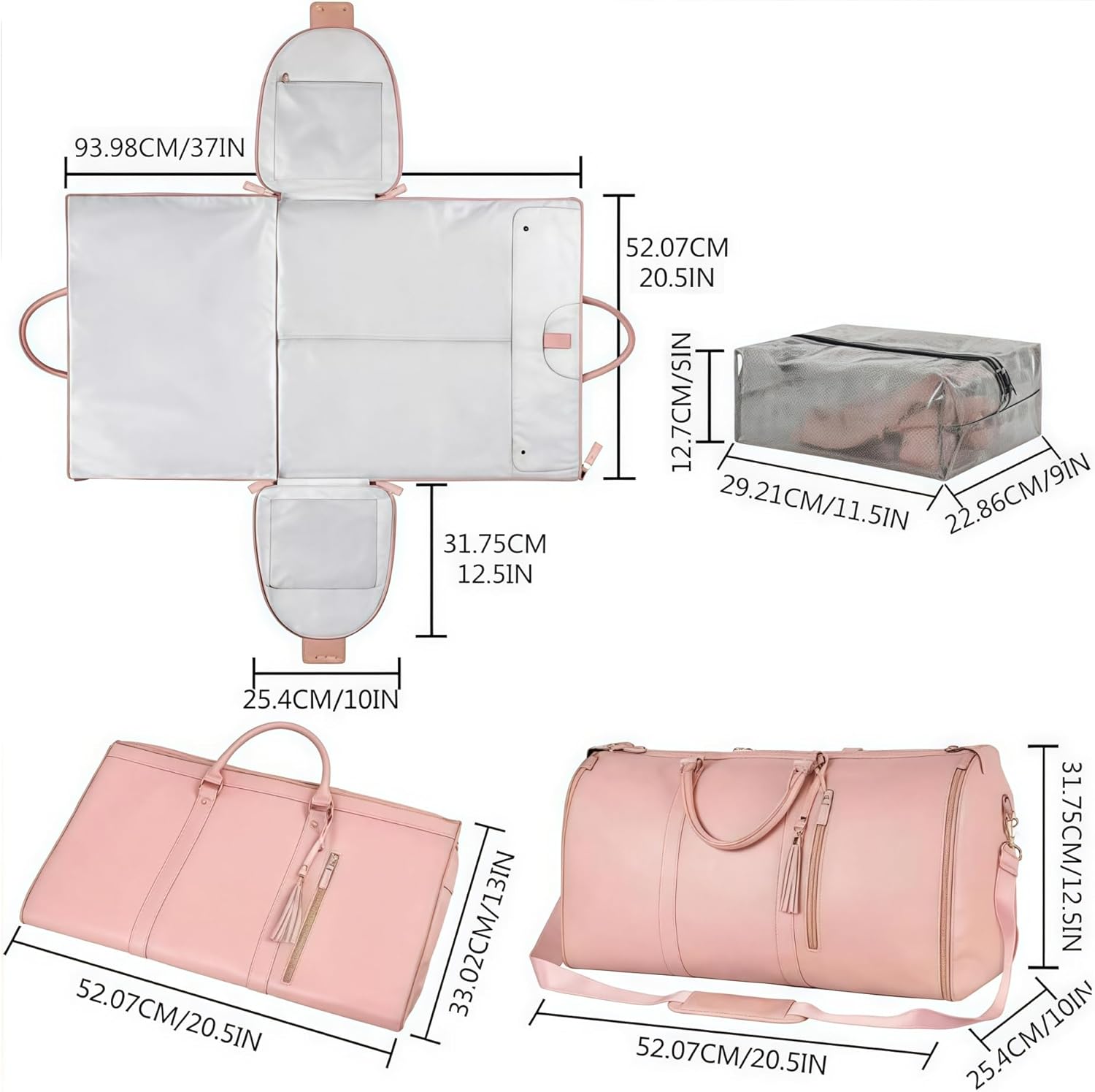 Suit travel bag foldable large capacity waterproof multifunctional storage bag(Pink)