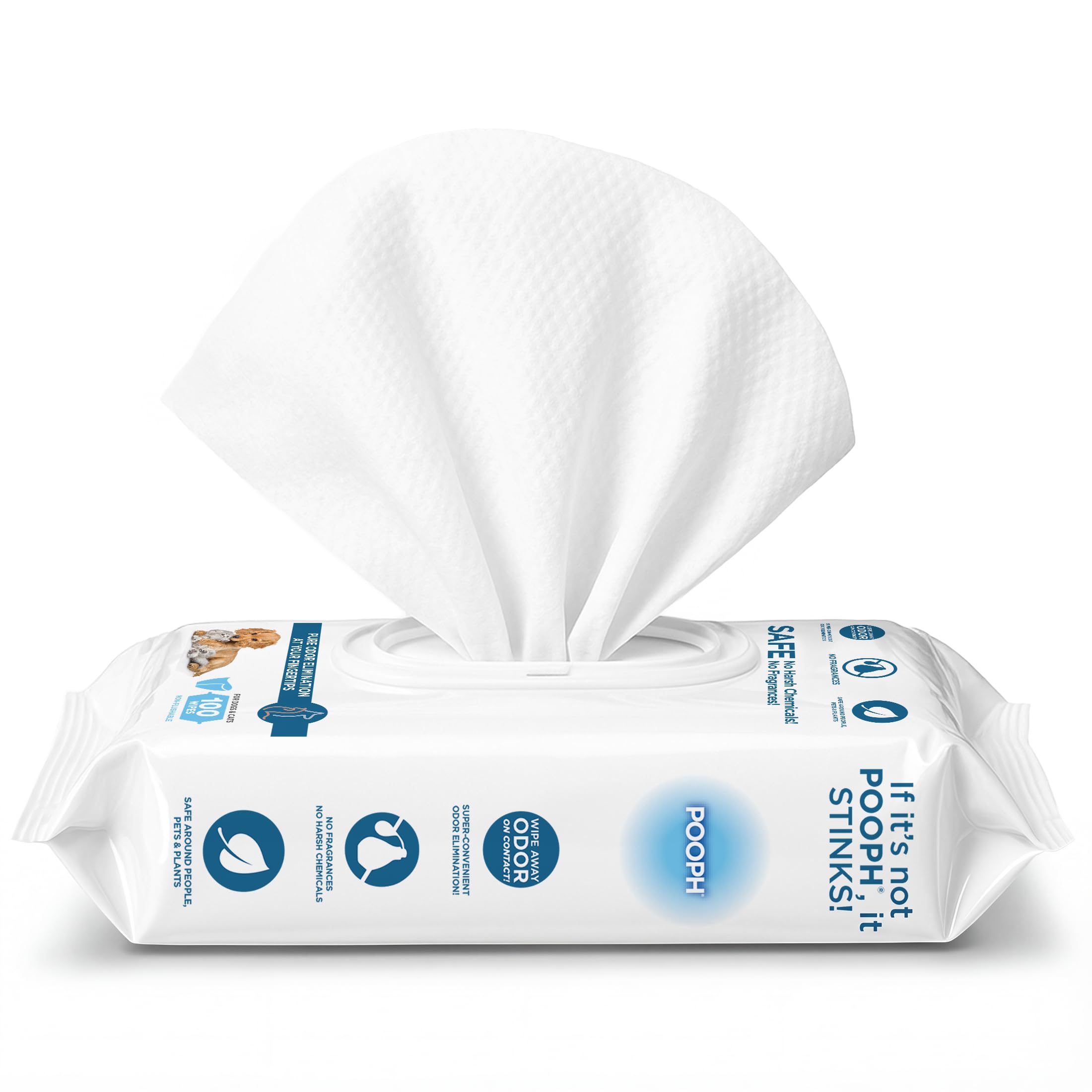 POOPH® Pure Wipes™ – 100 Count Pack – Gentle, Fast Odor-Elimination – NO Fragrances, NO Harsh Chemicals – Cleans Paws, Butt, Ears, Face, Fur – Perfect for Cars, Crates, All Surfaces