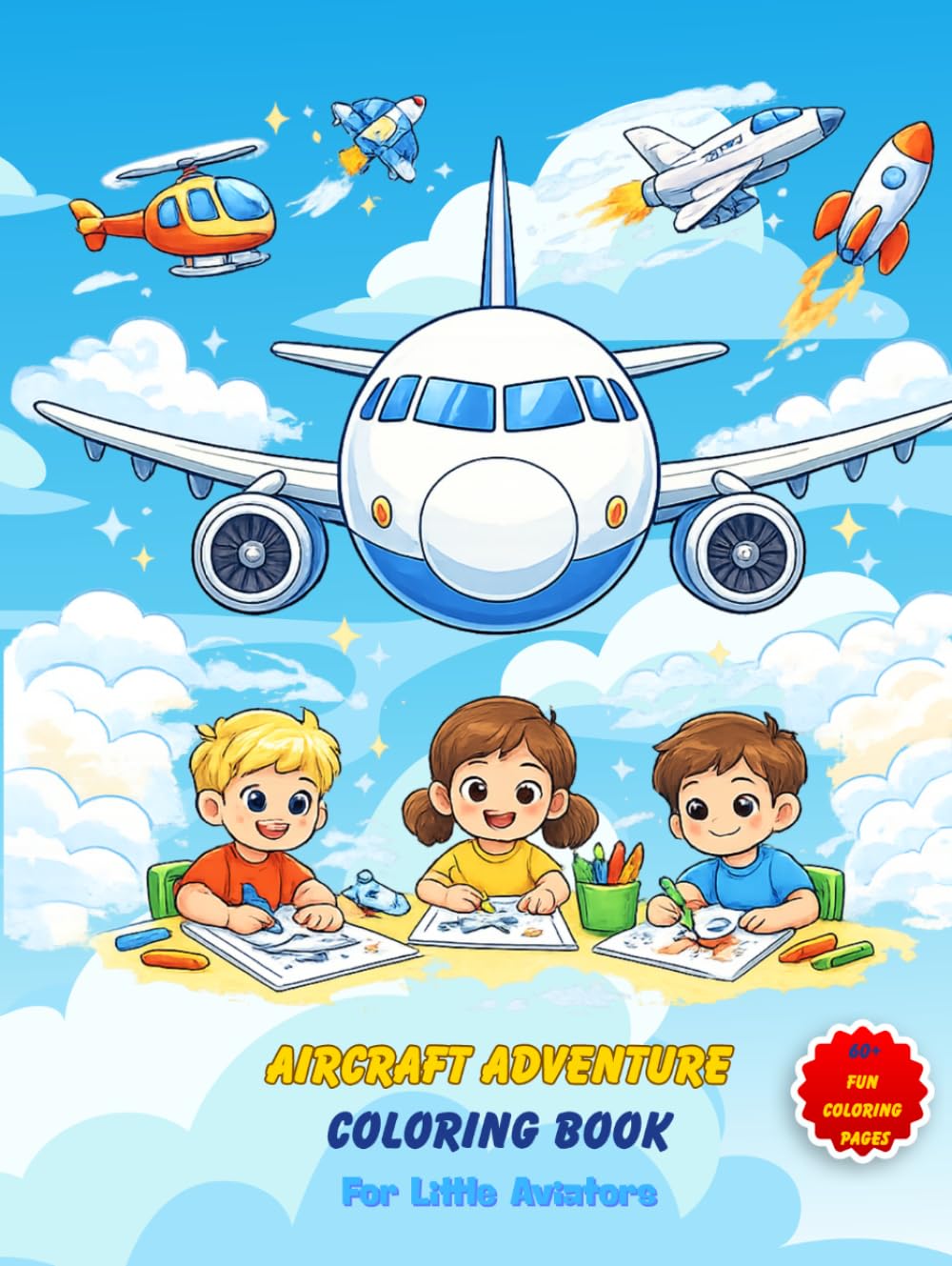 Airplanes & Aircraft Coloring Book for Kids Ages 3–8: Fun and Educational Coloring Book with Airplanes, Helicopters, Jets, Military Aircraft, Rockets ... 60+ Pages, and Simple Fun Facts for Kids