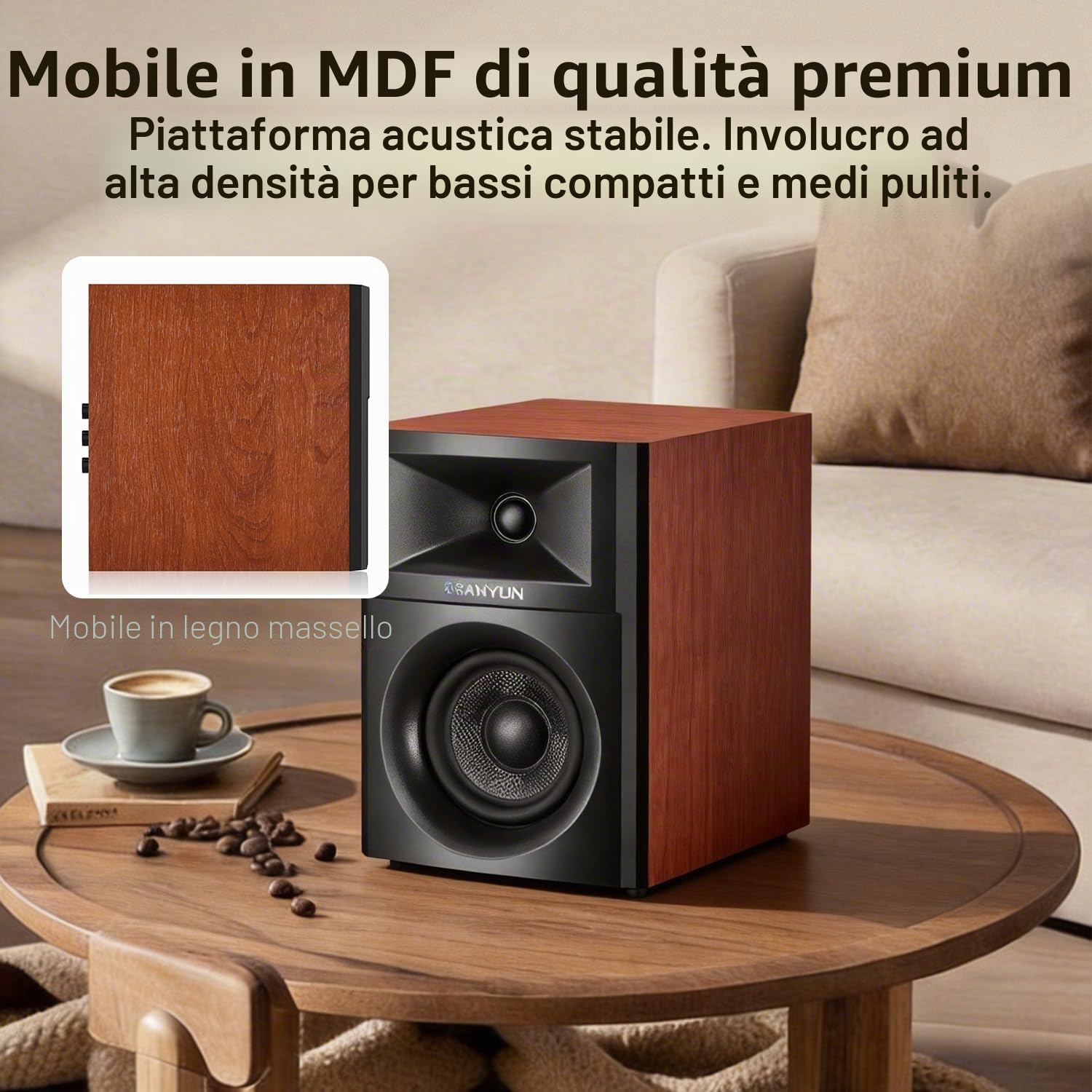 Sanyun SW205 Casse da Scaffale 2.0 4", Scena Sonora Espansa, Dual-DSP