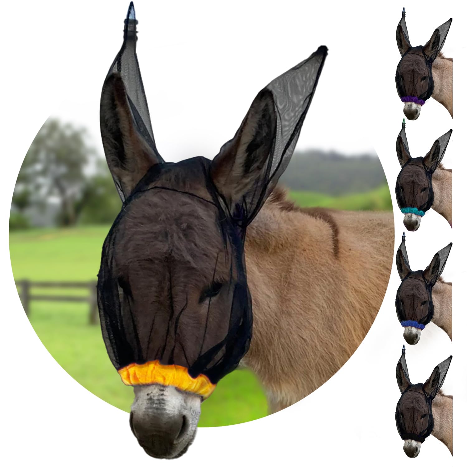 Donkey Fly Mask with Long Ears - (Orange) Small Donkey Fly Mask with Ears Protection from Insects and Bugs, Soft Mesh Fabric with Adjustable Fastener,