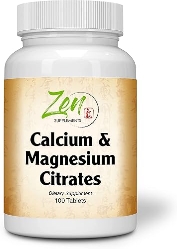 Zen Supplements - Citratos de calcio y magnesio apoya la salud ósea y la relajación muscular 100 pestañas