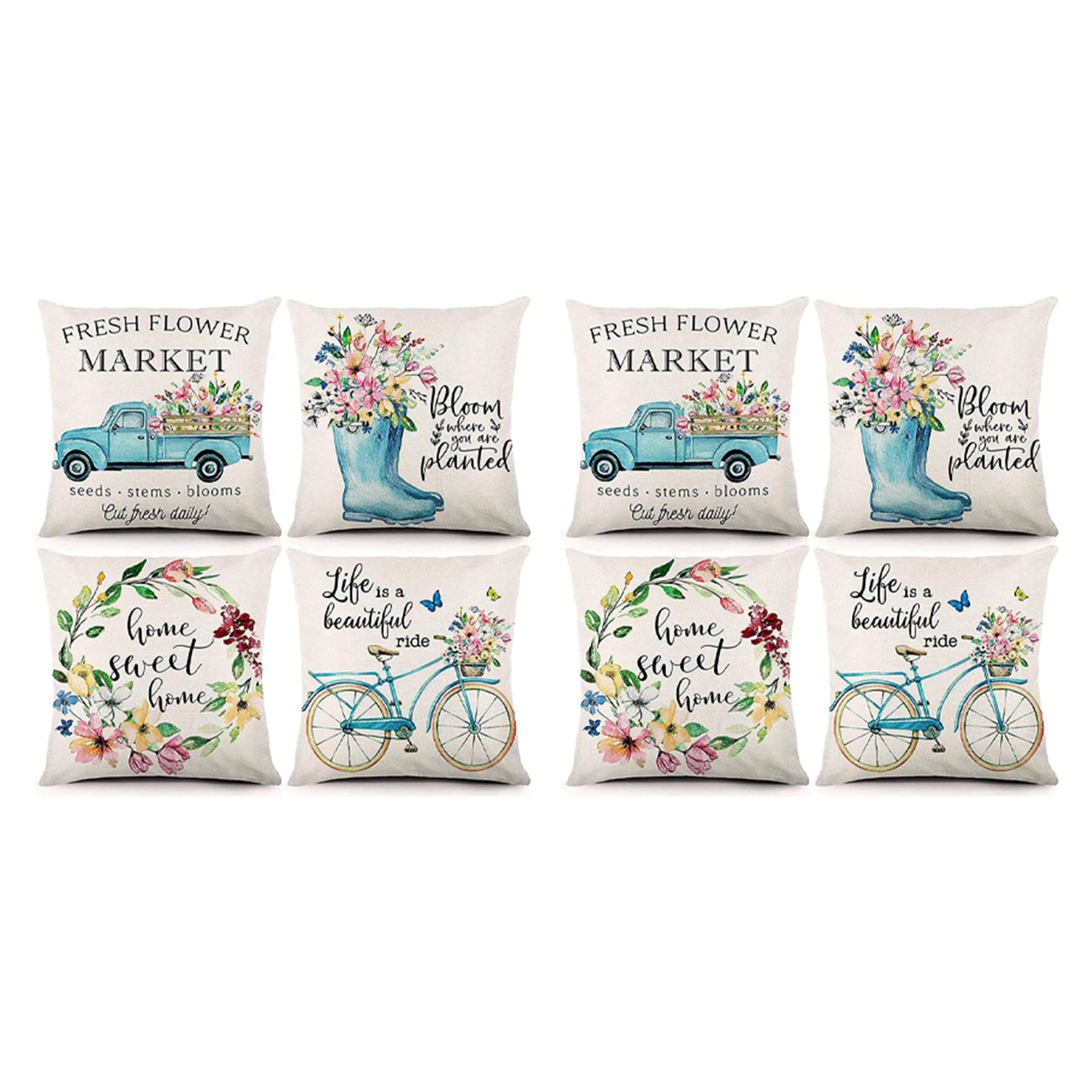 Hndhbfgrt Spring Pillow Covers 18X18Inch Throw Pillow Case Set of 8, Farmhouse Cushion Case Home Decor