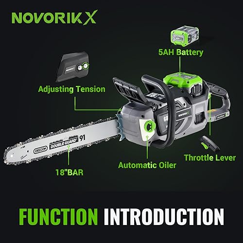 Miniatura 2 de Motosierra inalámbrica sin escobillas de 60 V, motosierra eléctrica de 18 y 16 pulgadas con batería y cargador de 5.0 Ah, engrasador automático,