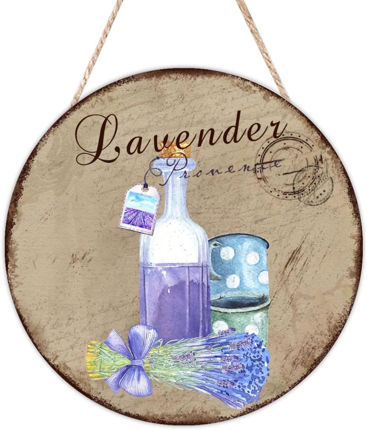 Personalized Pattern Round Door Hanger Sign, Lavender Wood Door Sign, Floral 16x16in Wall Door Hanging Sign Farmhouse Backyard Door Hanger Wall Decor Housewarming Gifts
