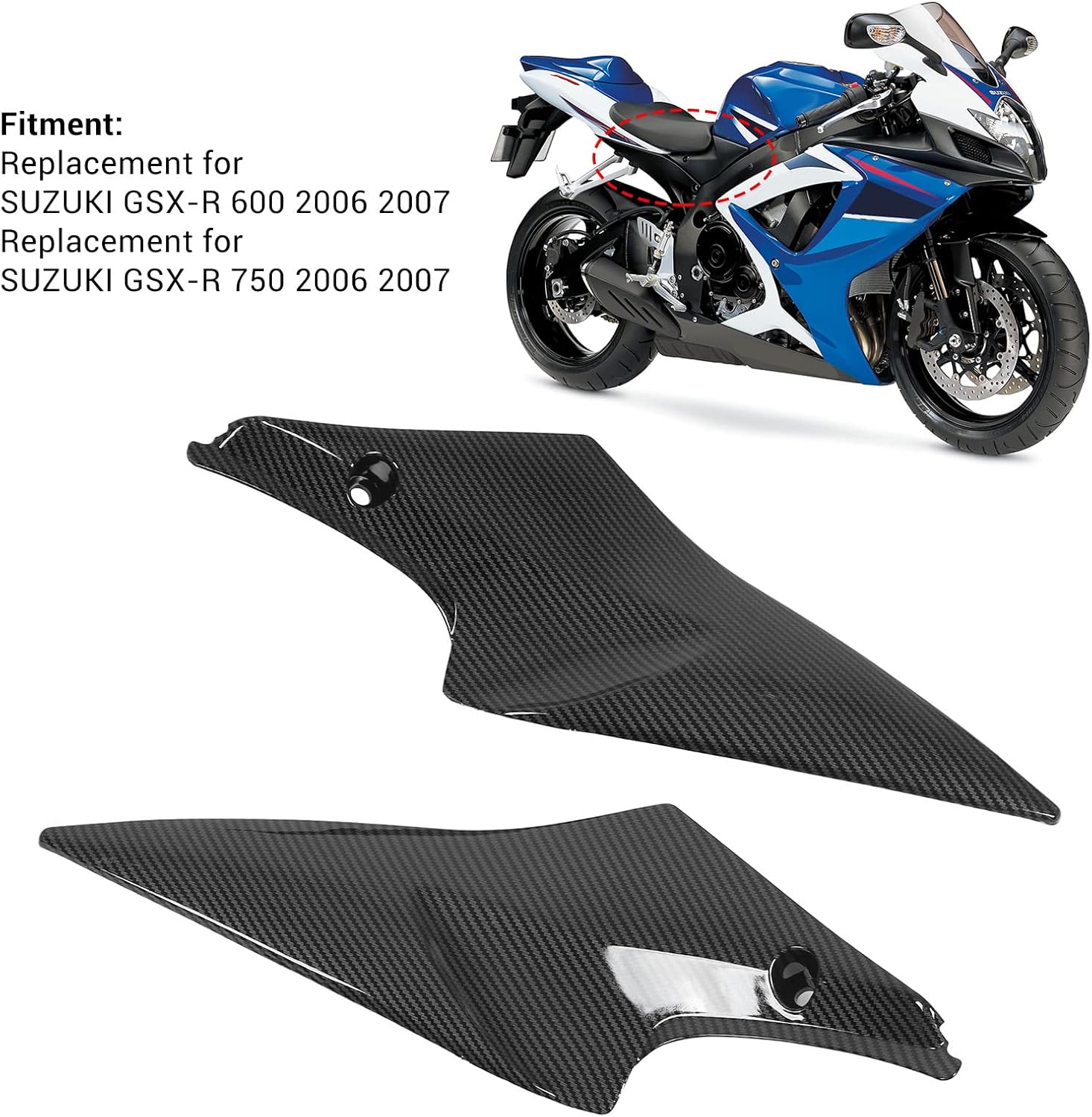 Dioche Fiber 2pcs Gas Tank Side Fairing Left Right Replacement for GSXR 600 750 2006-2007 Carbon Fiber (Carbon Look)