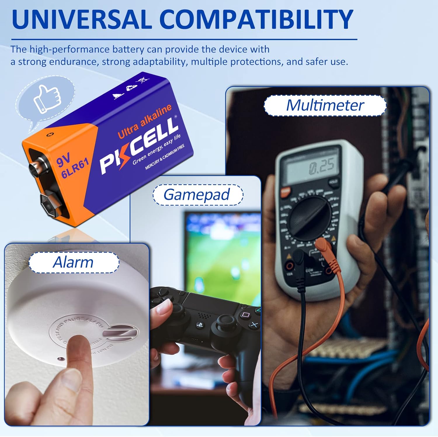 9V Battery 9V 6LR61 Battery 9 Volt Battery Alkaline Battery Disposable Battery for Smoke Detector (4 Counts) : Health & Household