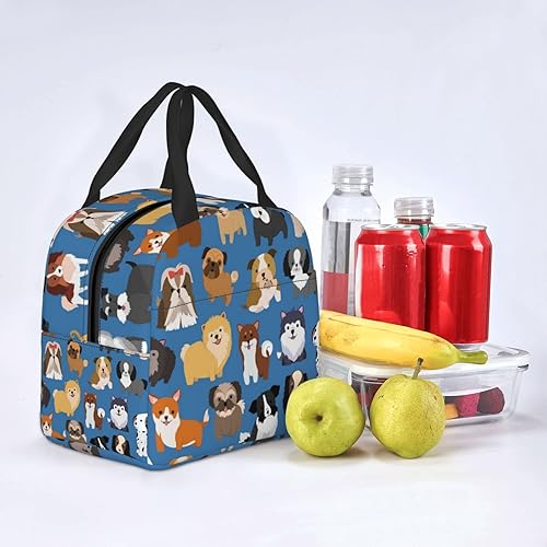Miniatura 23 de Fiokroo Bolsa de almuerzo aislada con patas y huesos de perro, huellas de animales, reutilizable, impermeable, bolsa de almuerzo para escuela, Patas