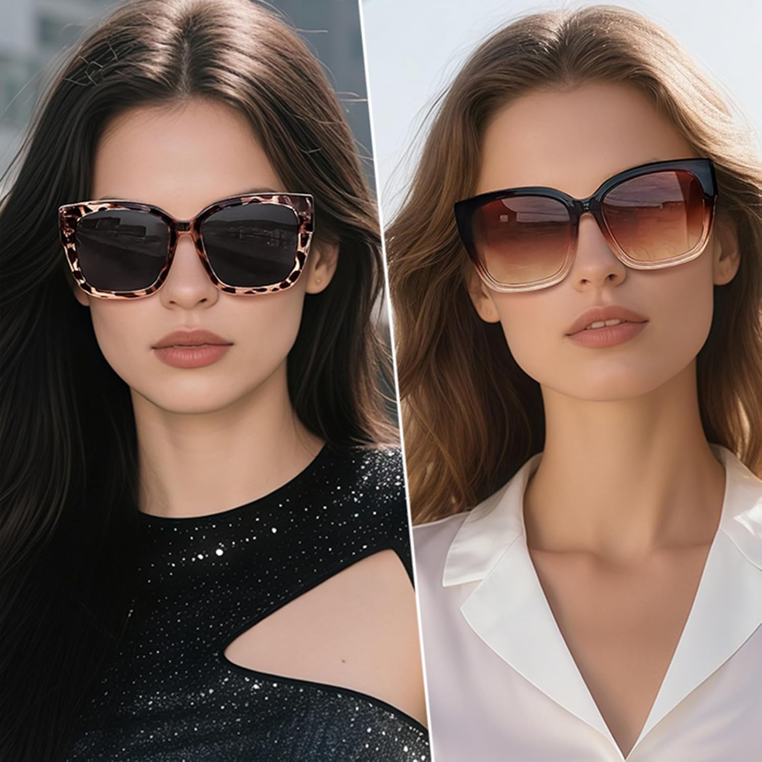 Fit Over Glasses Women Polarized Sunglasses Square Wrap Around Over Glasses UV Protection & 2 Pack